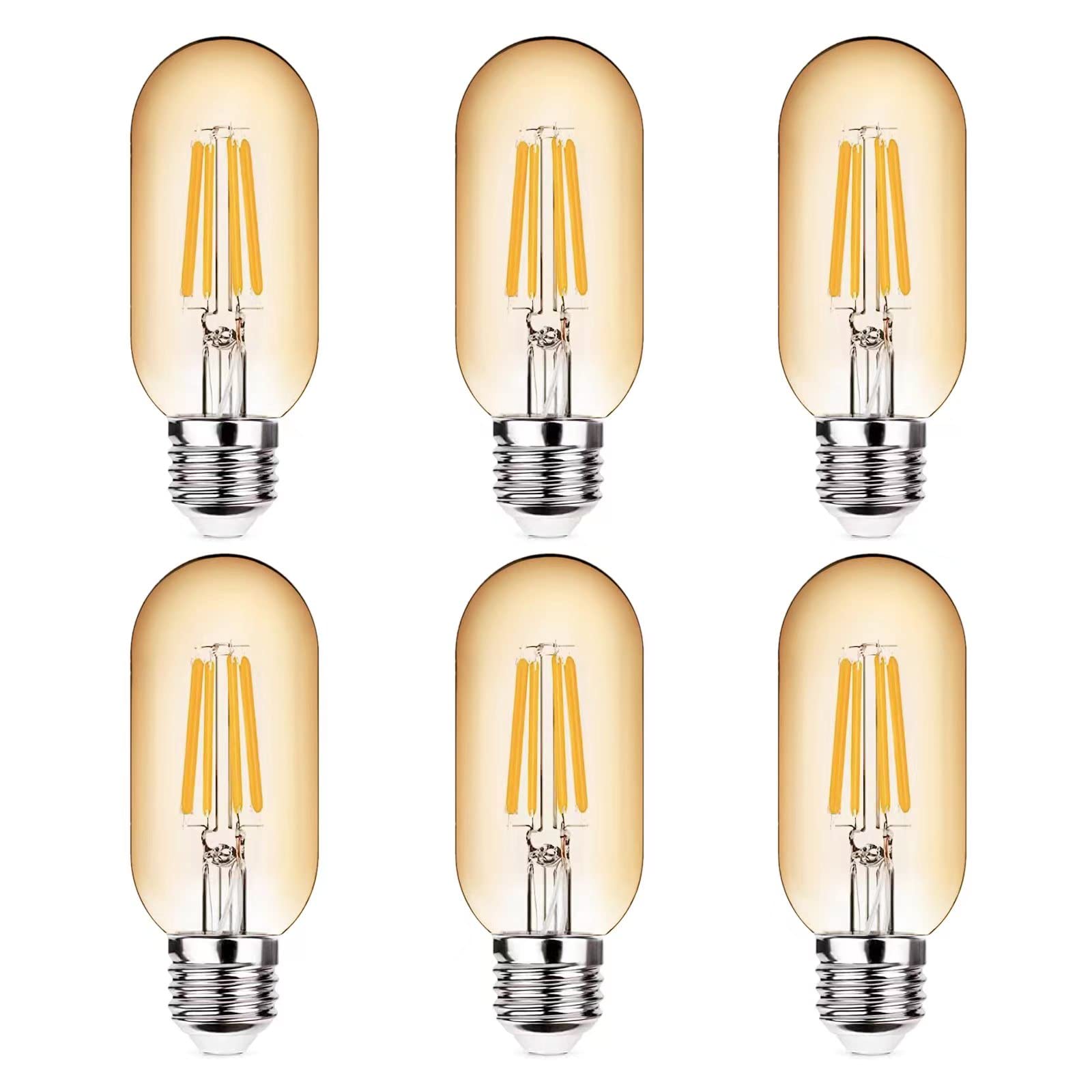 Notoc E26 Led Light Bulb 4W,Equivalent 40W,T14/T45 Tubular Light Bulb Non Dimmable Amber Warm 2300K,Antique Clear Edison Filamen