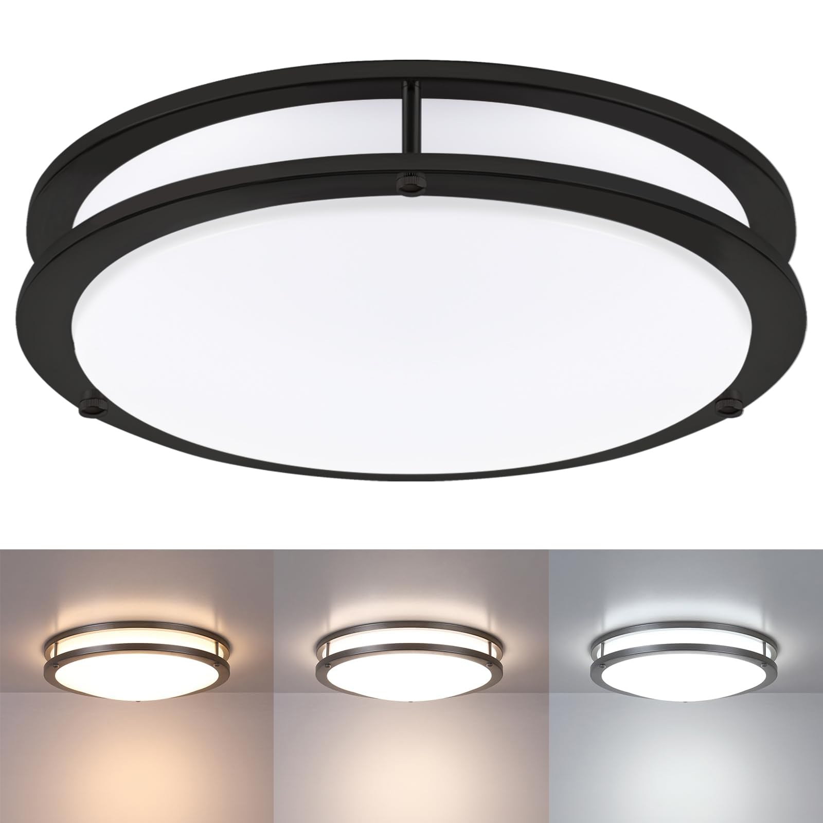 16 INCH Black Flush Mount Ceiling Light Fixture for Bathroom LED Light Flush Mount Black Bedroom Light Fxiture,16'' Black Ceilin