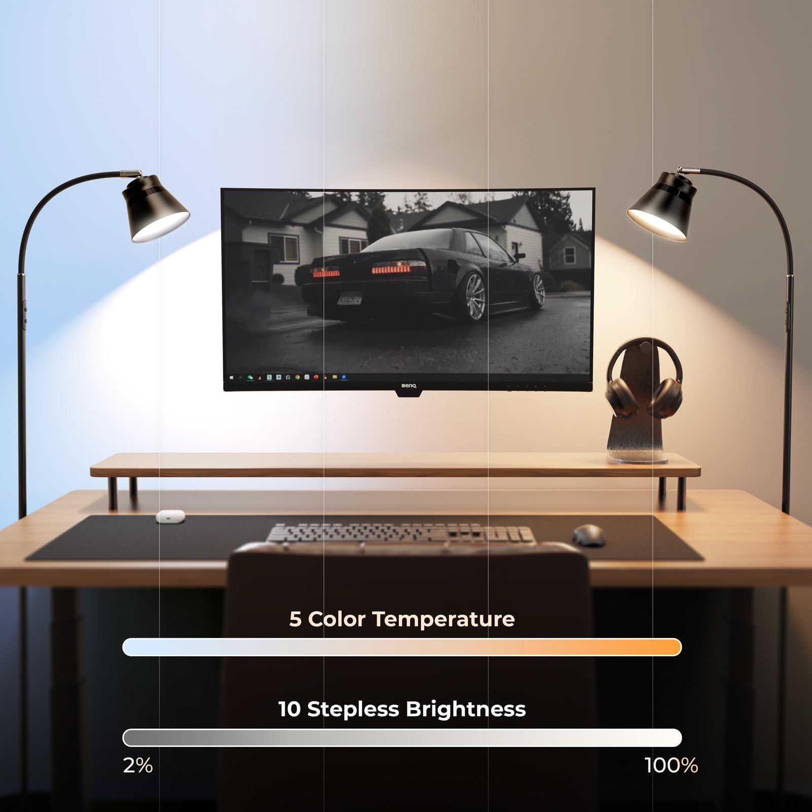 AXX Reading Floor Lamp, Flexible Gooseneck LED Light, Small Shade, Black, Model FF.B501