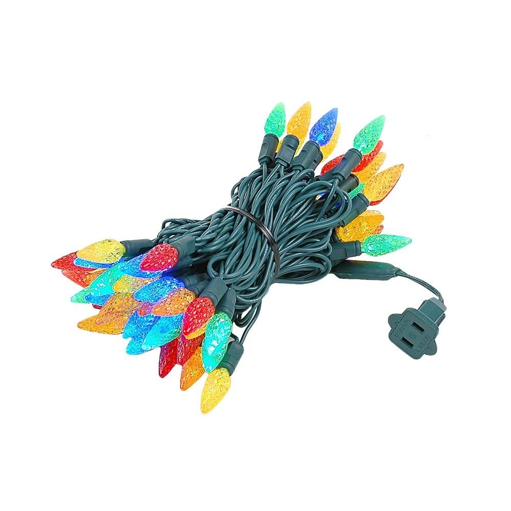Novelty Lights C6 LED Christmas Mini Light Set, 70 Lights, 24 Feet, Multicolor, Green Wire, Commercial Grade
