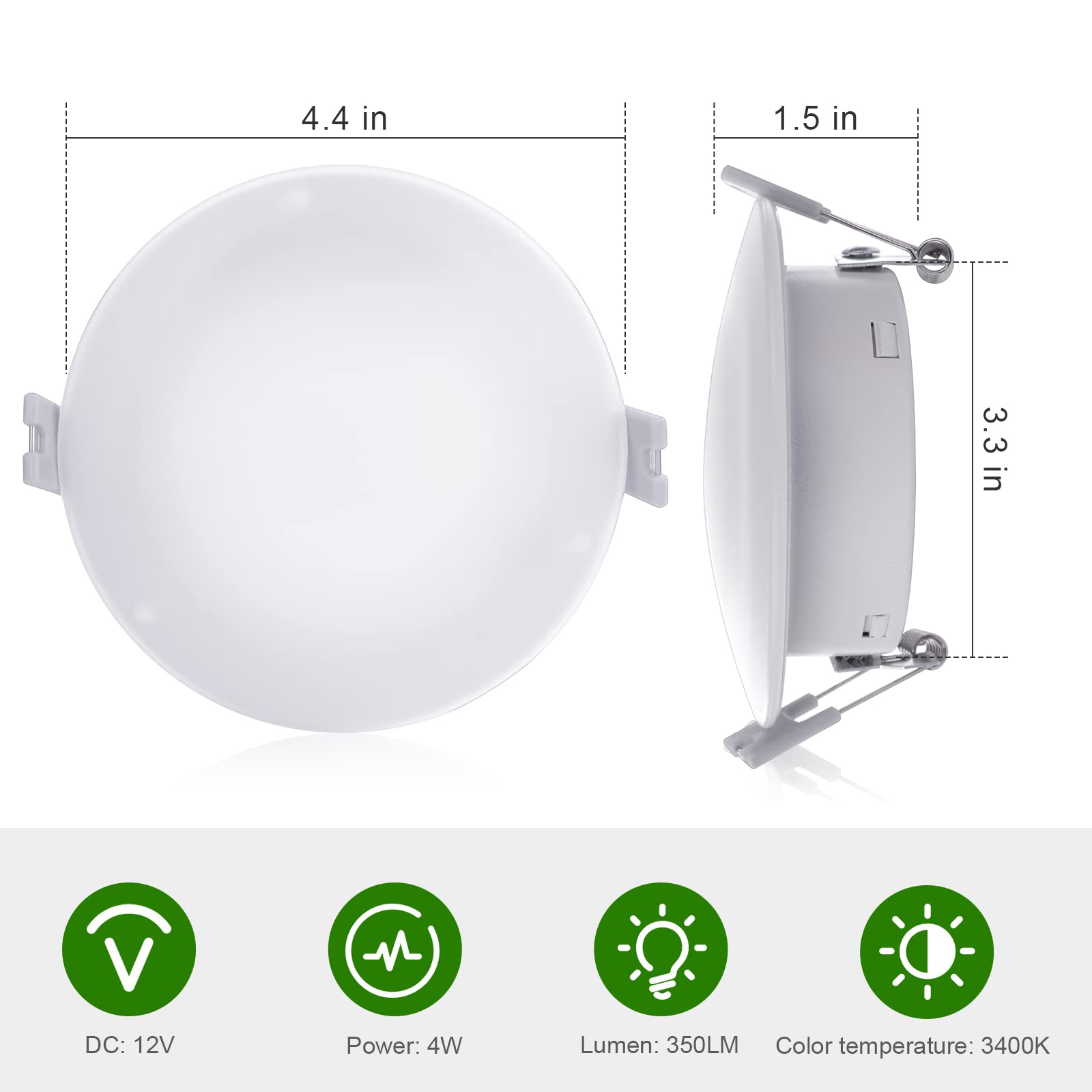 Risestar Led Rv Cabinet Light 4.5Inch Dc12V Ceiling Down Light Interior Lighting For Rv Camper Caravan Trailer Boat, Warm White (Pack Of 2)