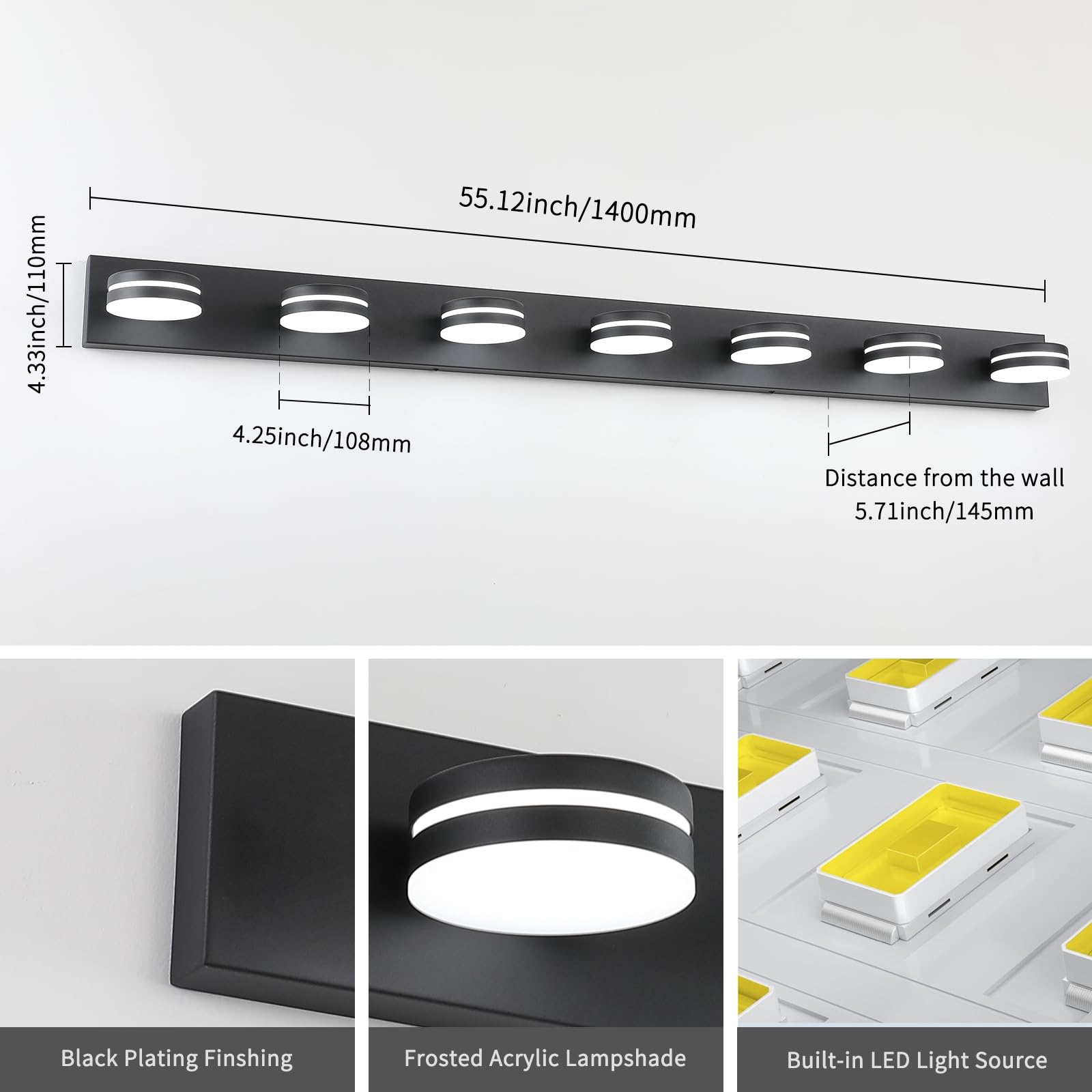Bicrink 7-Light Bathroom Vanity Light Over Mirror  Matte Black Led Vanity Lighting Fixtures  Modern Bathroom Wall Light Fixtures With 360Rotating Lamp Head (Cool White 5500K)