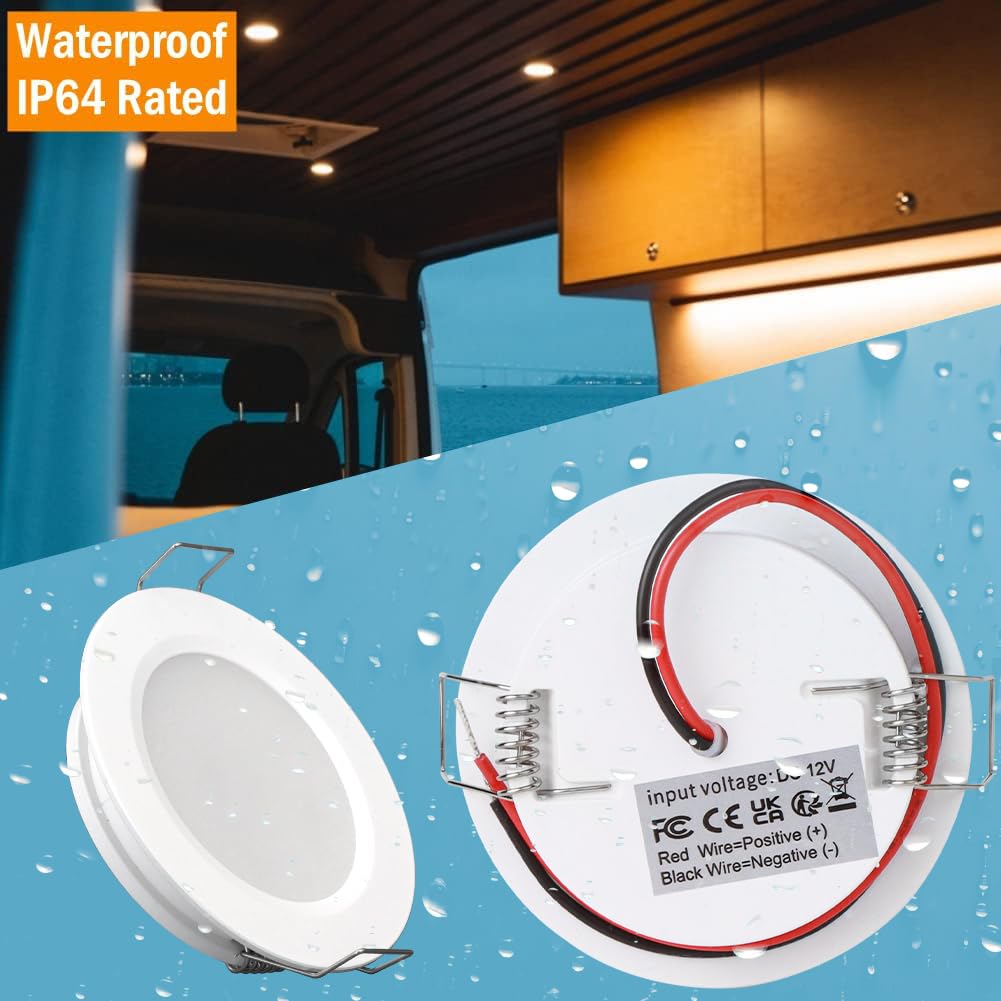 Obeaming 8 Pack 12V LED Puck Lights, Recessed Ceiling Lighting, Pearly White/Warm White, Aluminum, Model OB-12V-3-CL-N