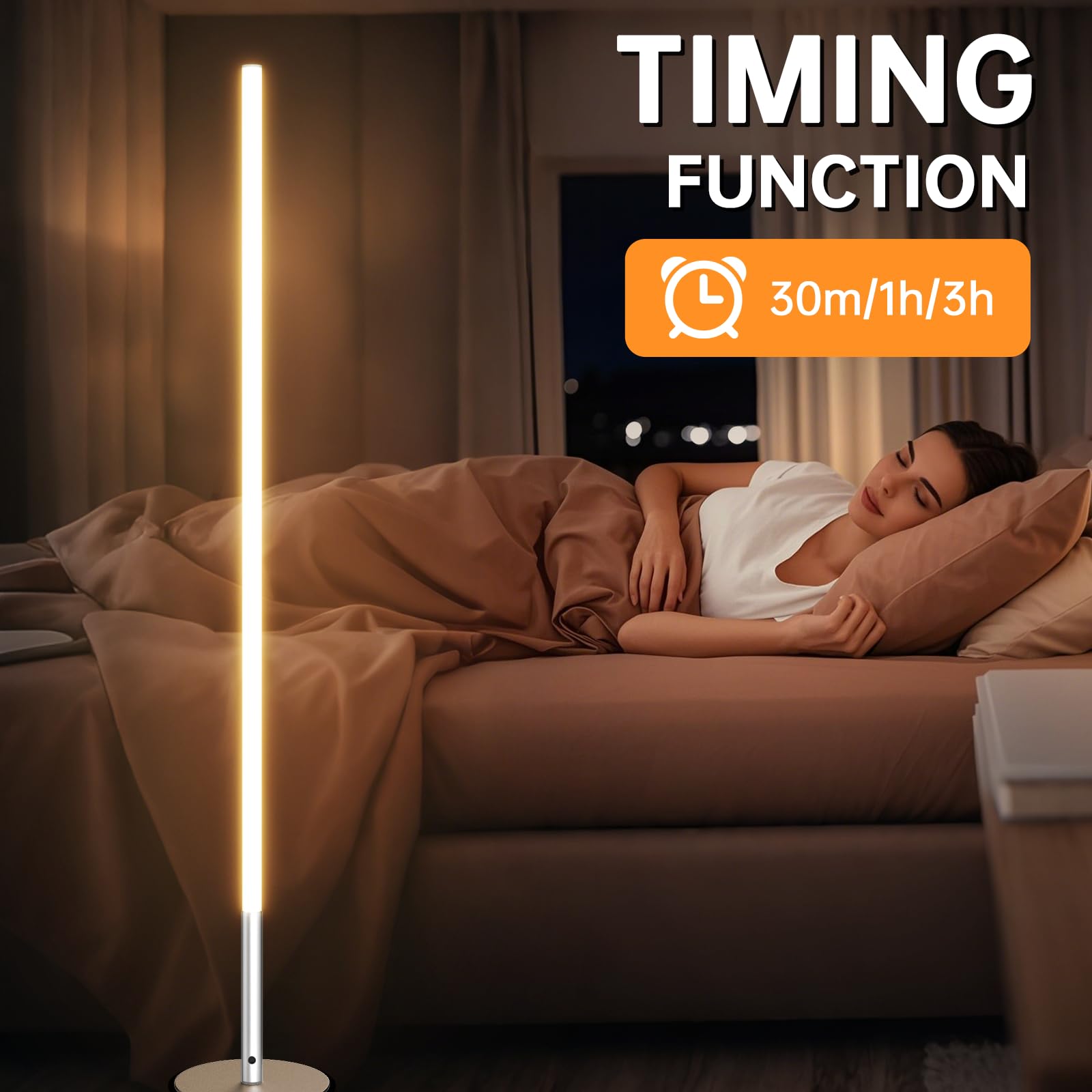 Marlrin Minimalist Corner Floor Lamp 2-Pack, 57" Dimmable LED Light, Remote Control, Silver, Model RTL113