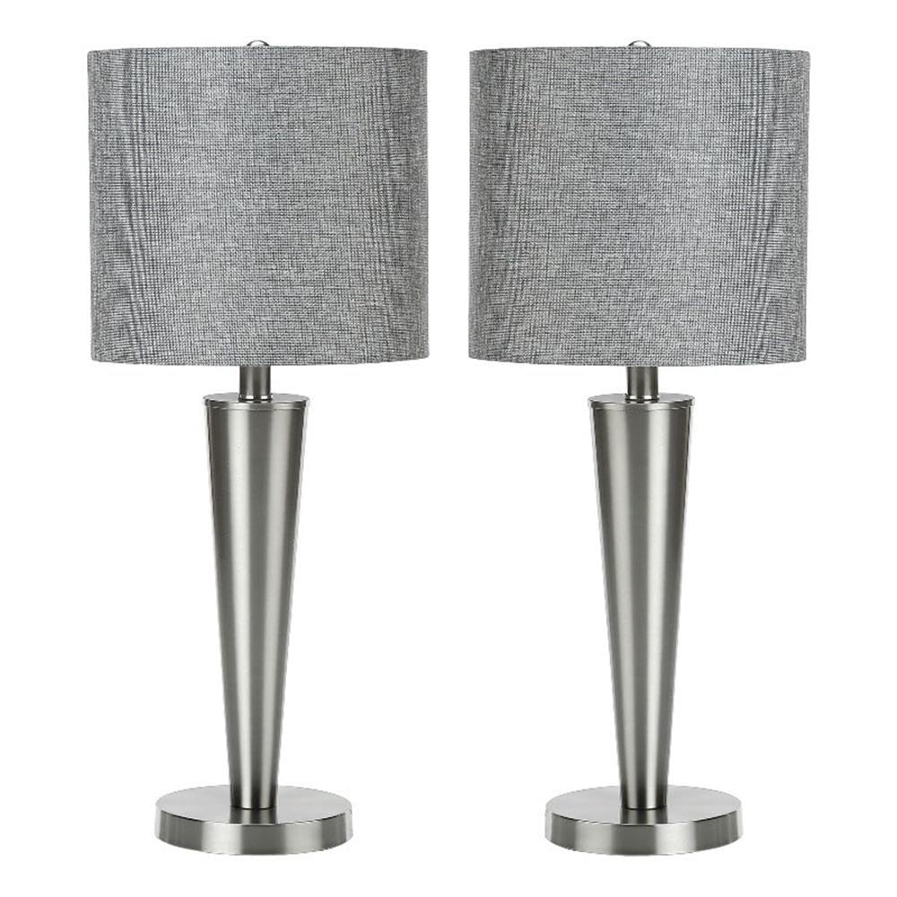 Monarch Specialties 9642 Lighting, Set Of 2Table Lamp, Usb Port Included, Nickel Metal, Grey Shade Lighting-2Pcs/24 H Table, 10" L X 10" W X 24" H, Silver