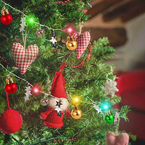 Mudder 13 Ft 40 Led Christmas String Lights Battery Operated Wire Light Fairy Led With Star And Bell Wire Lamp Indoor Decoration For Christmas Tree Ceiling Bedroom Holiday(Gold, Green, Red)