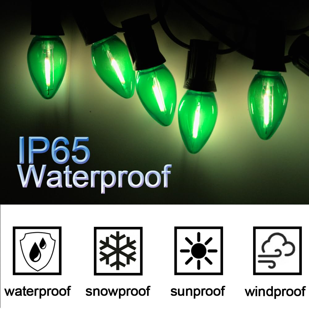 Neteha 25 Pack C7 Green Led Replacement Christmas Light Bulb, C7 E12 Base 120V Waterproof Led Bulbs For Christmas Outdoor String