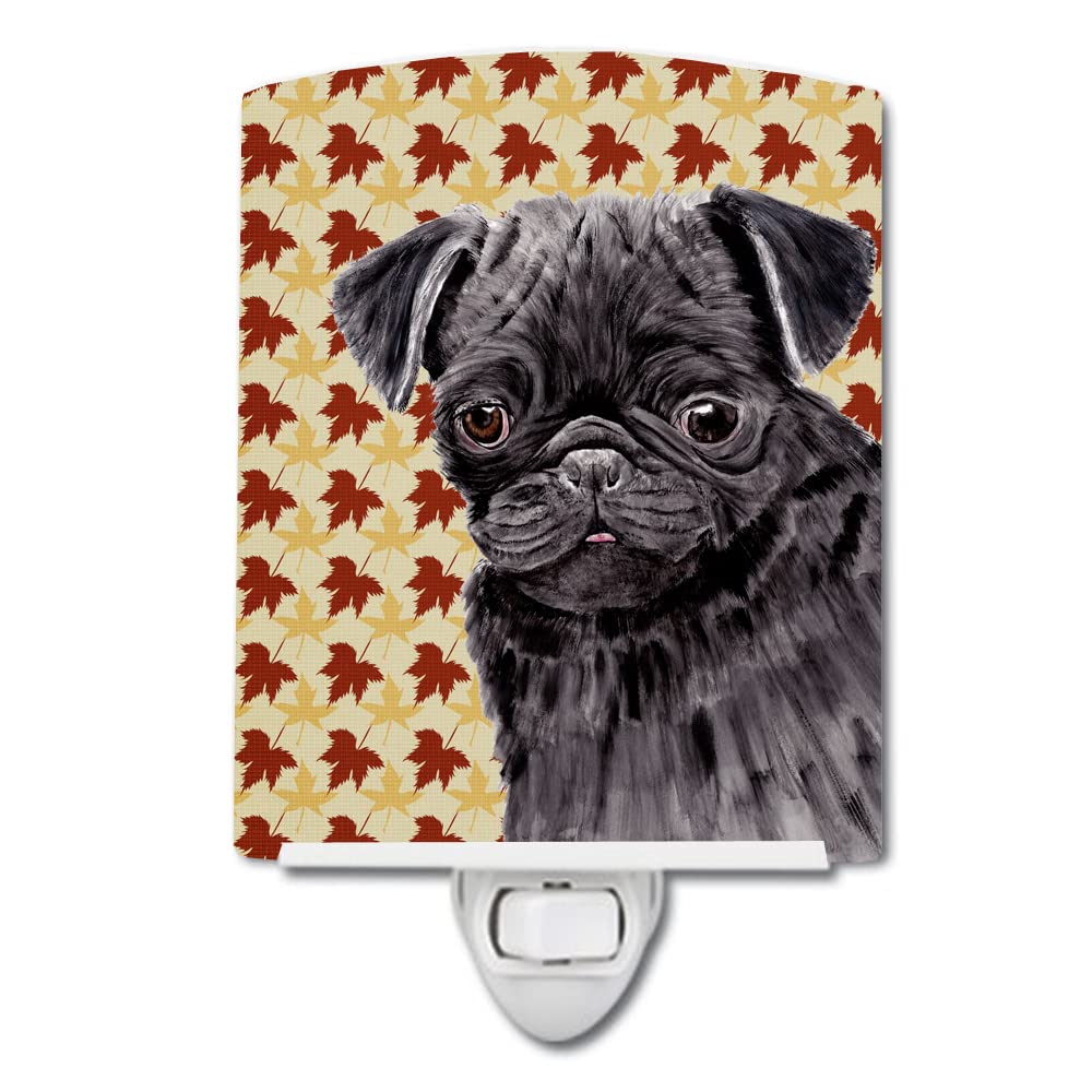 Carolines Treasures Ceramic Night Light, Pug Black Fall Leaves, UL-Certified, 6x4x3 inches, Multicolor, Model SC9206CNL