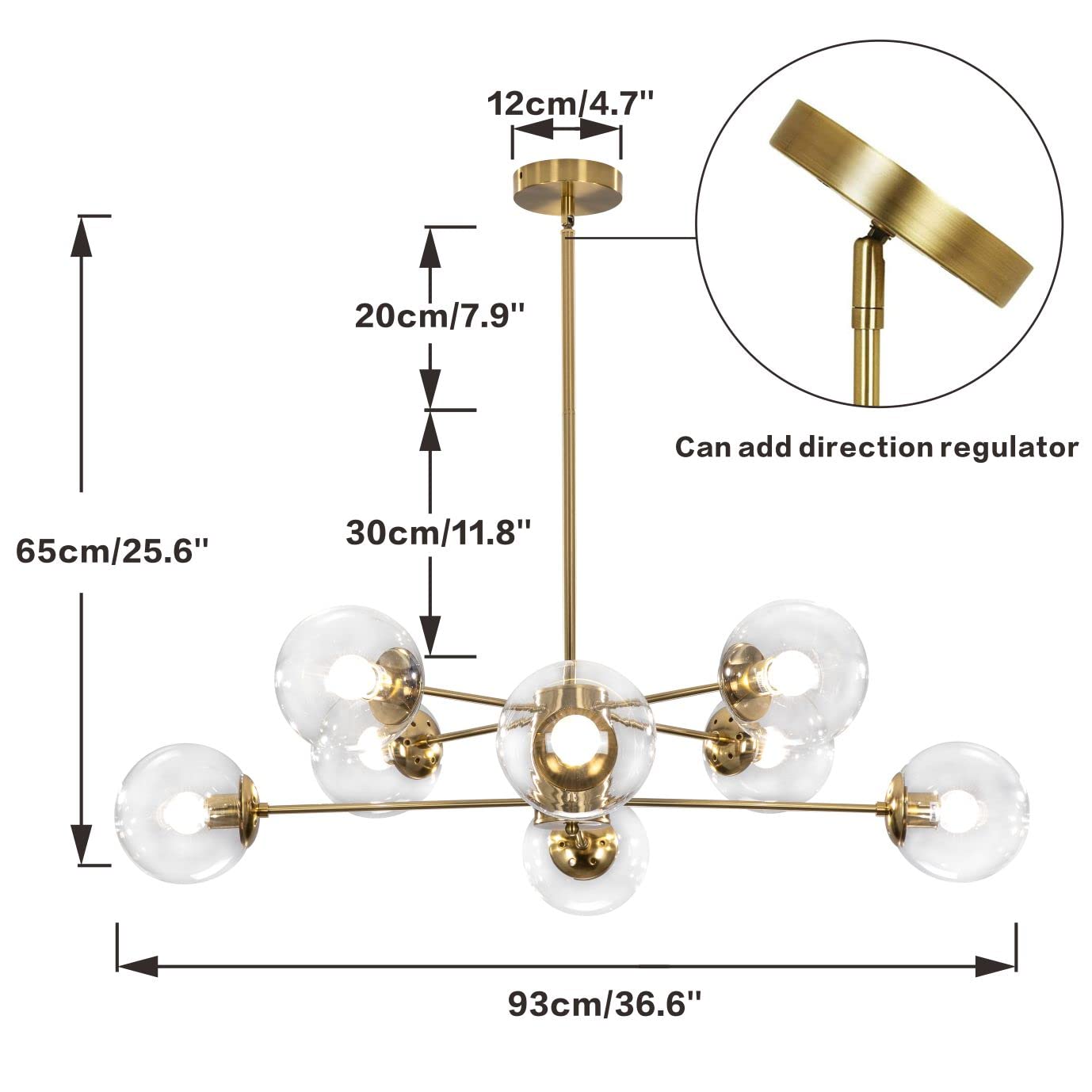 Kco 8-Light Modern Sputnik Chandelier - Gold & Clear Glass Globe Ceiling Pendant Light