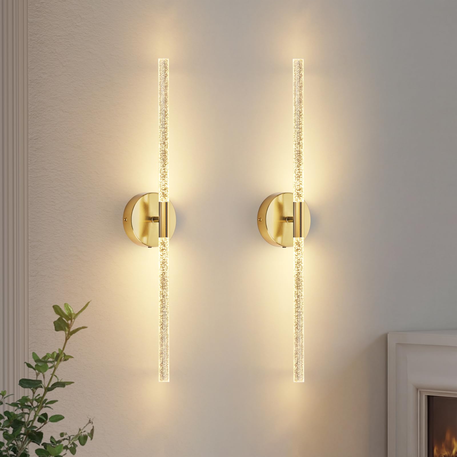 NIORSUN Crystal-Inspired Bubble Battery Operated Wall Sconce Set of 2, 10000mAh 3 Color Temps Rechargeable Wall Lights with Remo