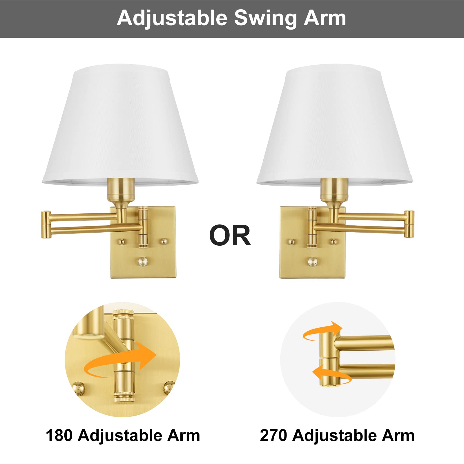 Trlife Wall Sconce Plug In, Brushed Brass Dimmable Wall Sconces Set Of 2 Swing Arm Wall Lights With Plug In Cord And Dimmer On/O