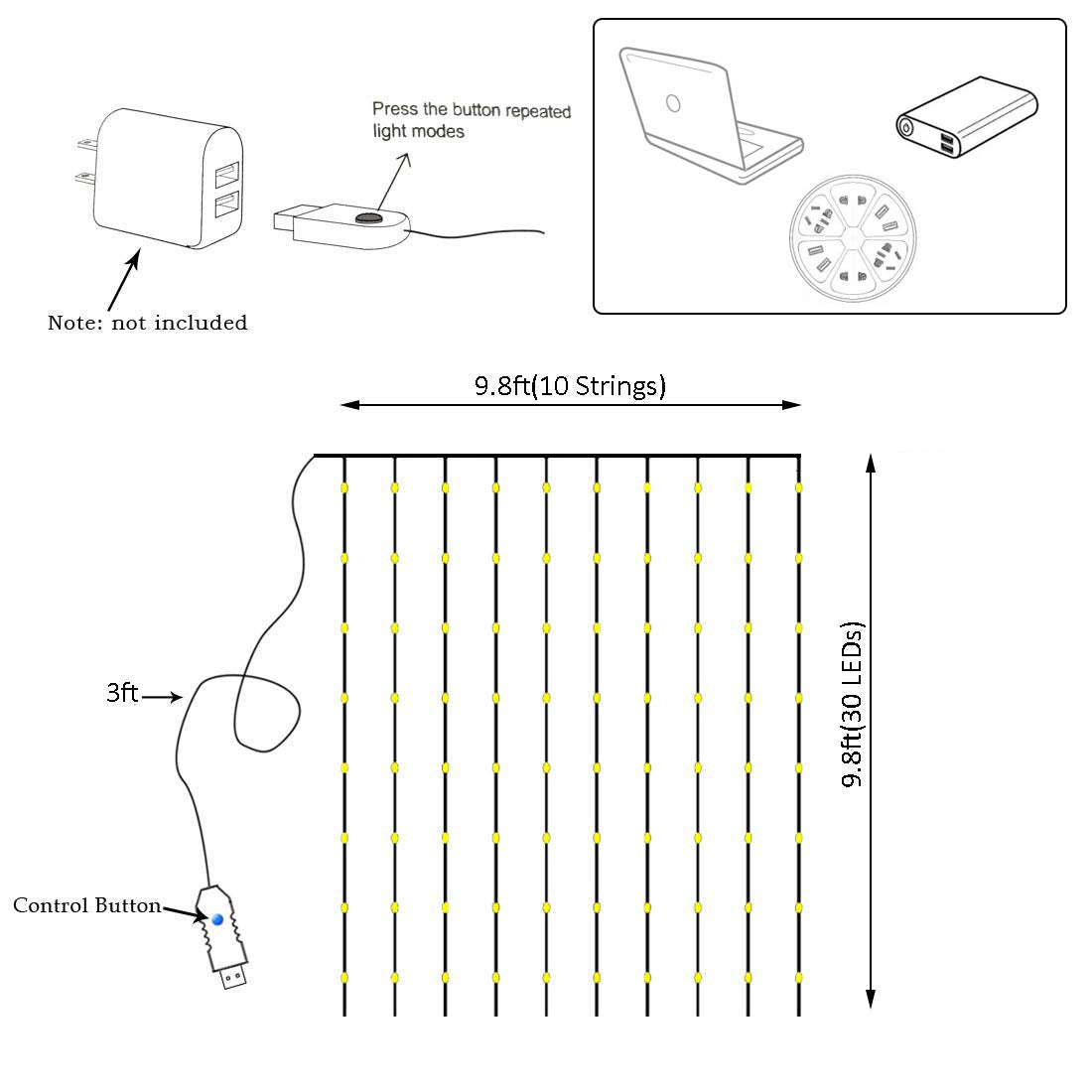 Vicila 300 Led Curtain Lights, Usb Powered Copper String Lights For Home & Party Decor, 9.8Ft