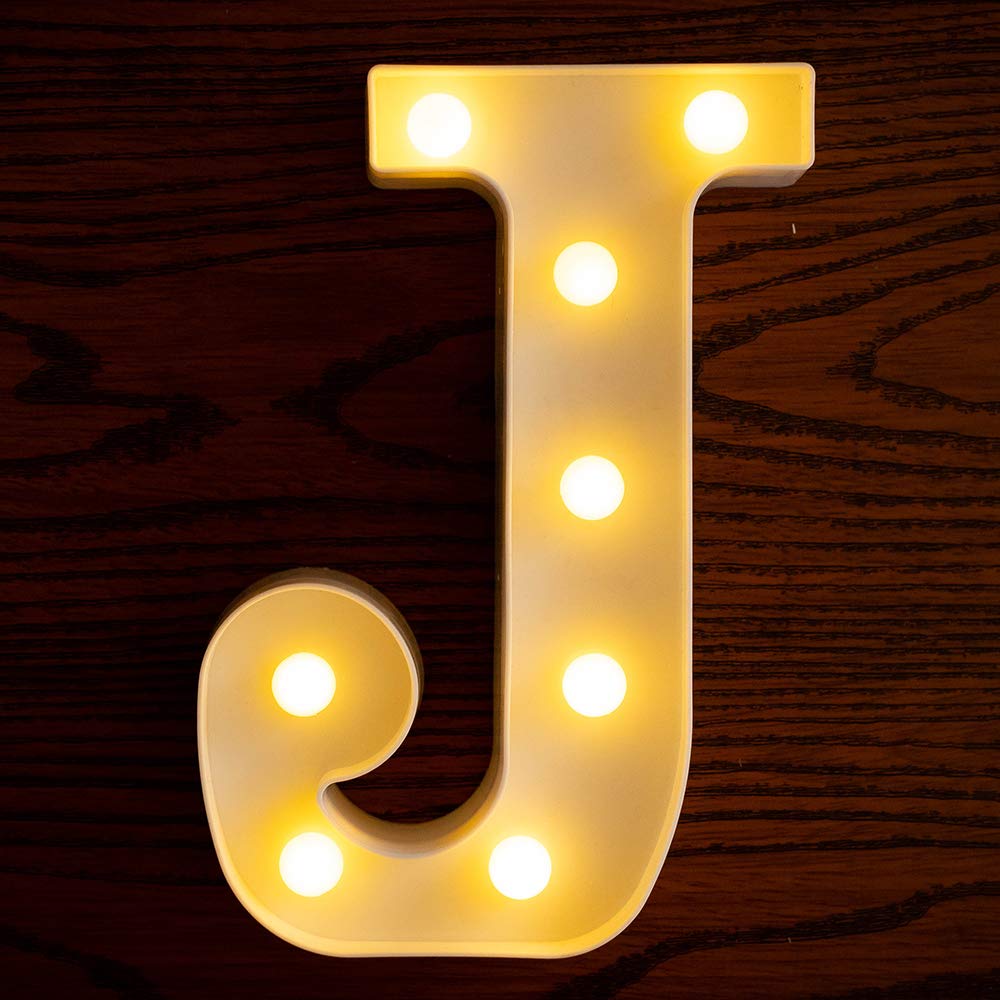 Yorulory LED Letter Lights Sign Letters Light Up Letters Sign for Night Light Wedding Birthday Party Battery Powered Christmas Lamp Home Bar (J)