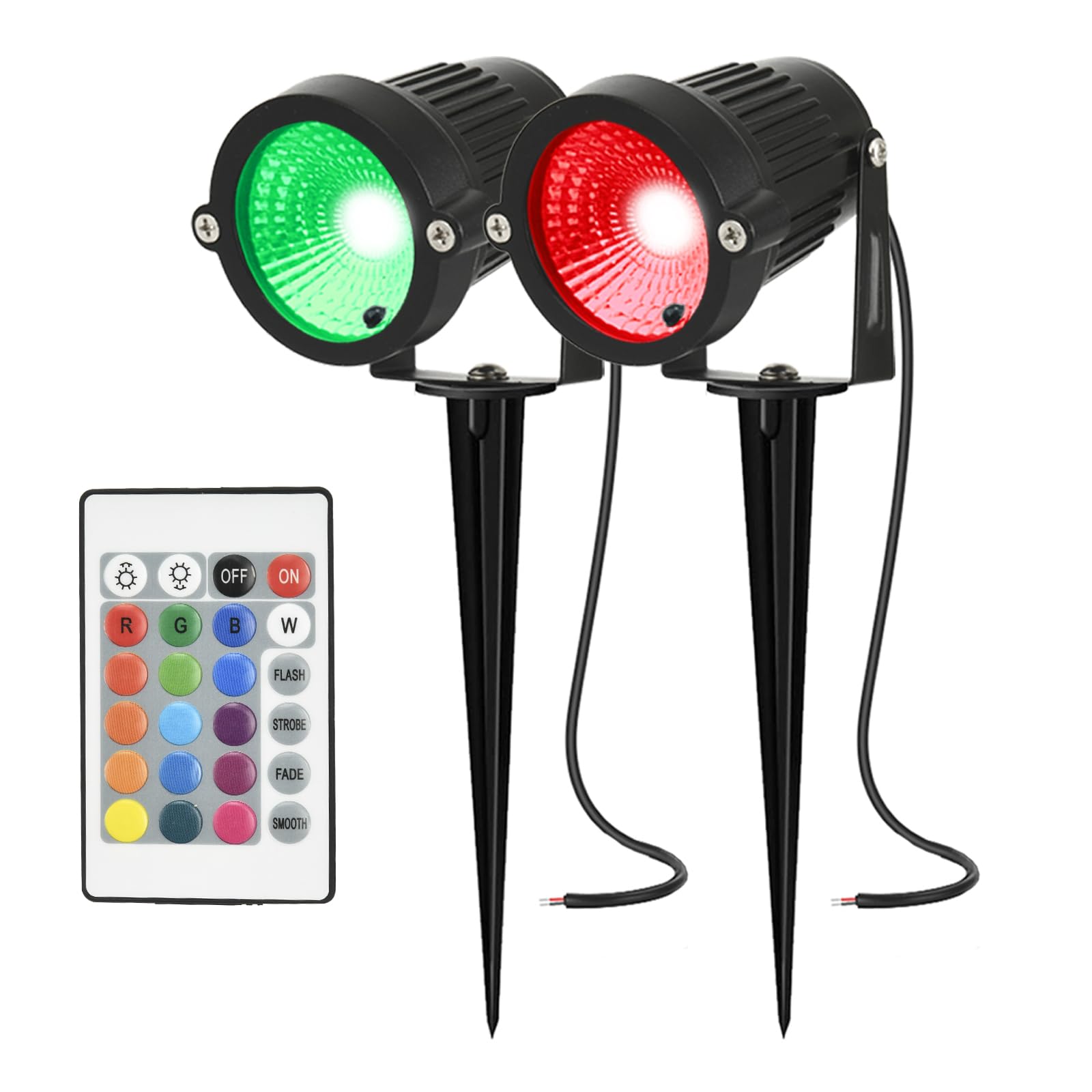 AHSELLUS RGB Low Voltage Landscape Lights, 5W DC12V, Waterproof Spotlight, Remote Control, Multicolor, Model RGB-2P, 2 Size
