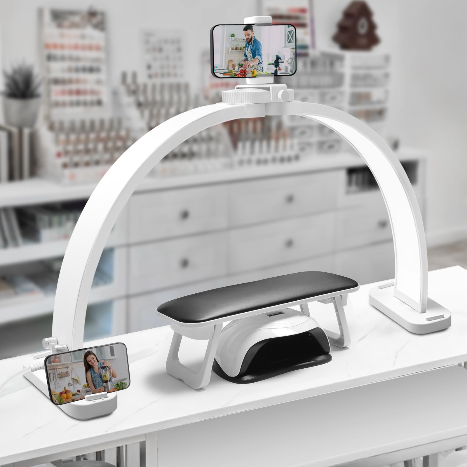 Cgbe Half Moon Light For Nail Desk: Extra Large 30.7'' Nail Desk Light With Phone Holder - 3 Color Modes & 10 Brightness For Nai