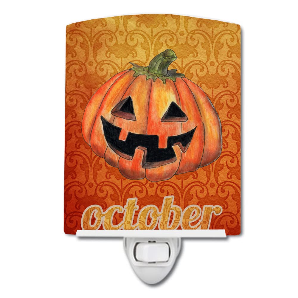 Carolines Treasures Ceramic Night Light, SB3020CNL, 6x4x3in, October Pumpkin Halloween, UL-Certified for Bedroom, Bathroom, Nursery