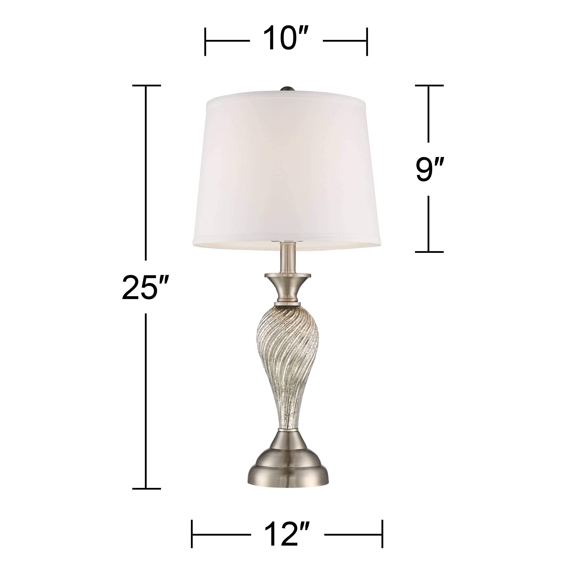 Regency Hill Table Lamps Set Of 2, 25 High Silver Mercury Glass With White Hardback Shade For Living Room, Bedroom, Home Office