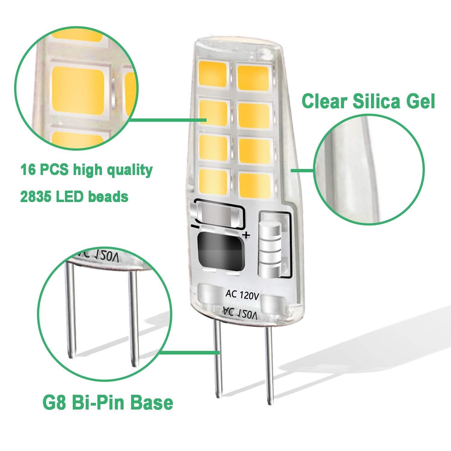 LEKE G8 LED Bulb Warm White 3W Dimmable Equivalent to 20W-25W 6 Pack
