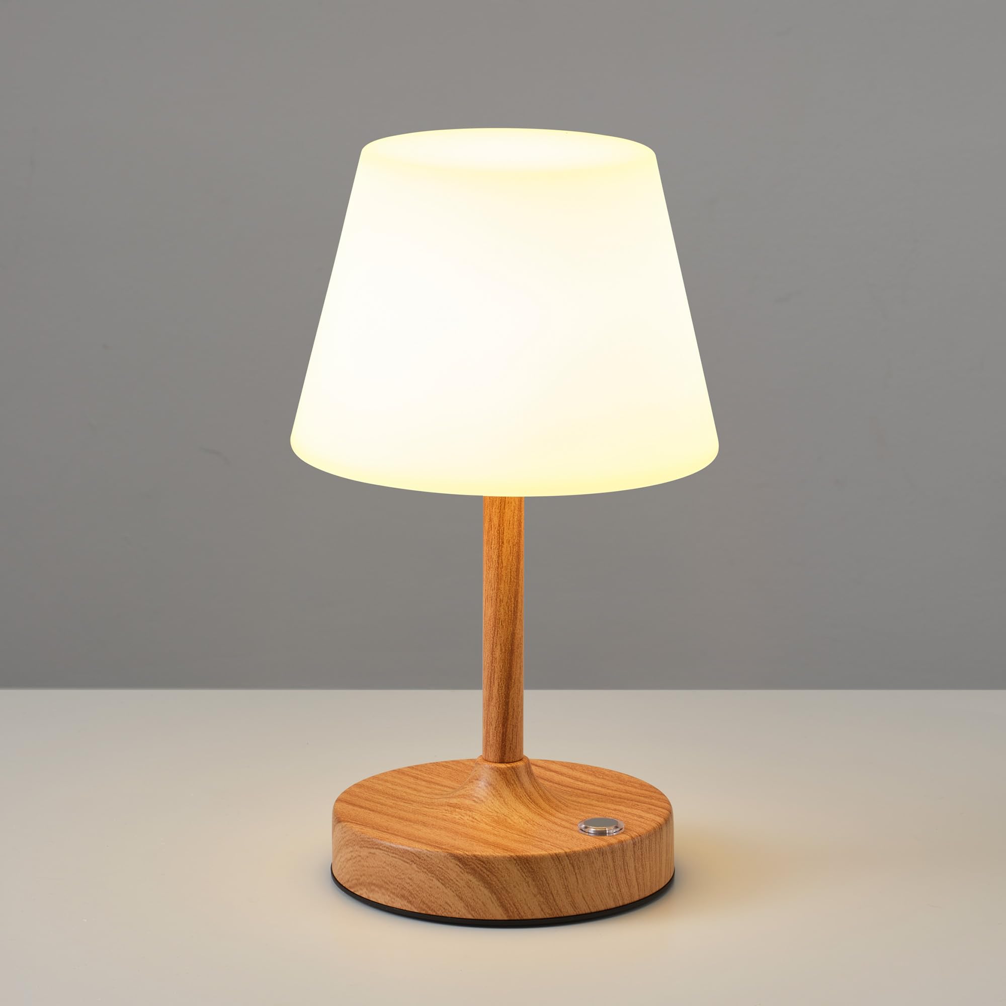 PUSU Cordless LED Wood-Grain Small Table Lamp, Waterproof Shower Light with 4000mAh Battery, Portable Rechargeable Touch Dimming