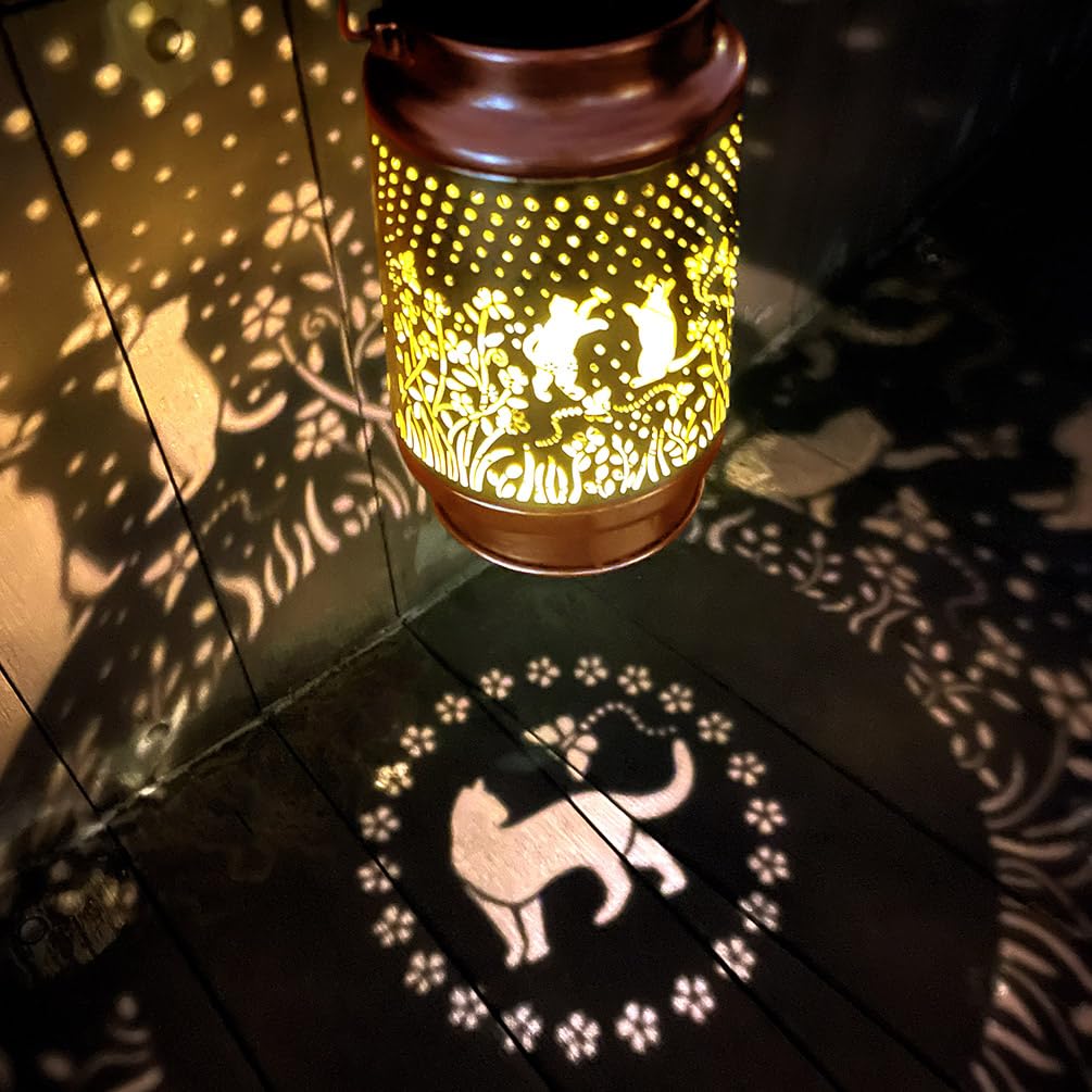 Doesen Cat Solar Lantern - Waterproof Metal Outdoor Light, Bronze, Model SL-MC01, Perfect Gift for Cat Lovers