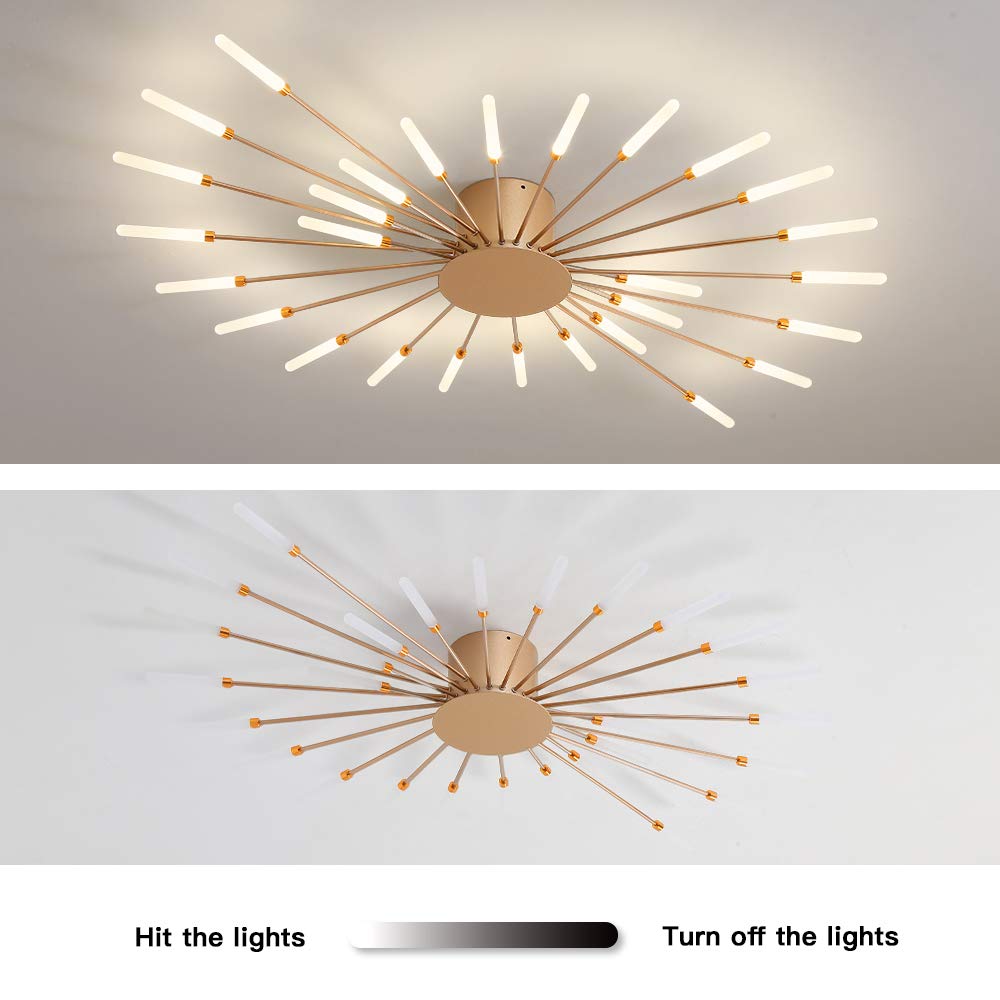 Jaymp Ceiling Light Modern Flower Shape Ceiling Lamp For Dining Room Kitchen Hallway Flush Mount Metal Acrylic Sputnik Firework Petal Led Lighting Fixture (Matte Gold, 28 Lights)