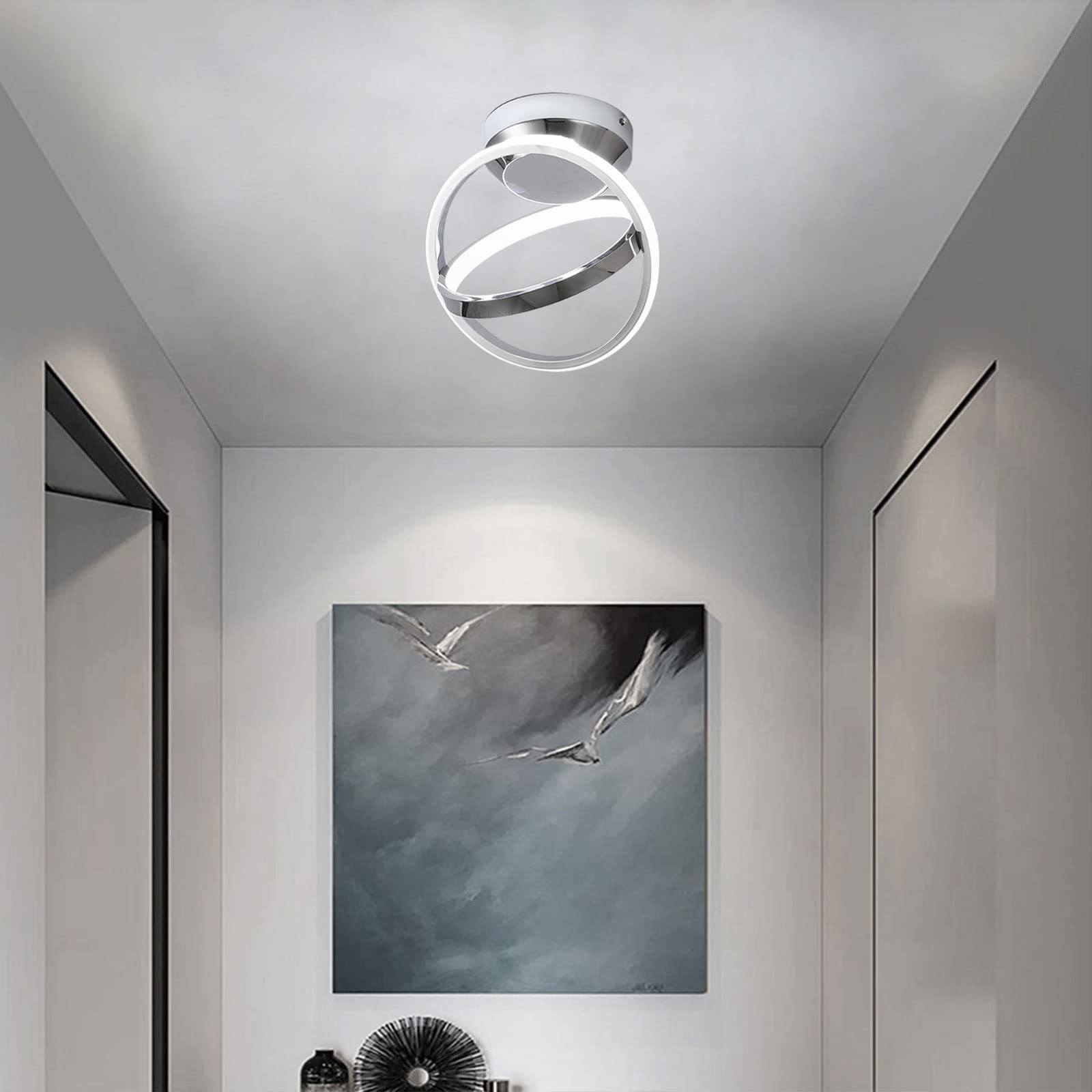 CANEOE Modern LED Ceiling Light Fixture, 30W, Chrome Finish, 6000K, Model CL-JCYXSL-C-US