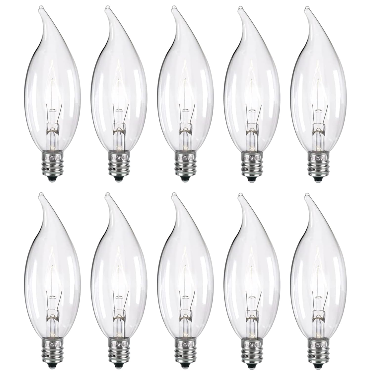 Tiqian 10-Pack E12 Base 60W B10 Ctc Incandescent Clear Dimmable Light Bulbs Long-Lasting, Energy-Efficient, Transparent Candle L