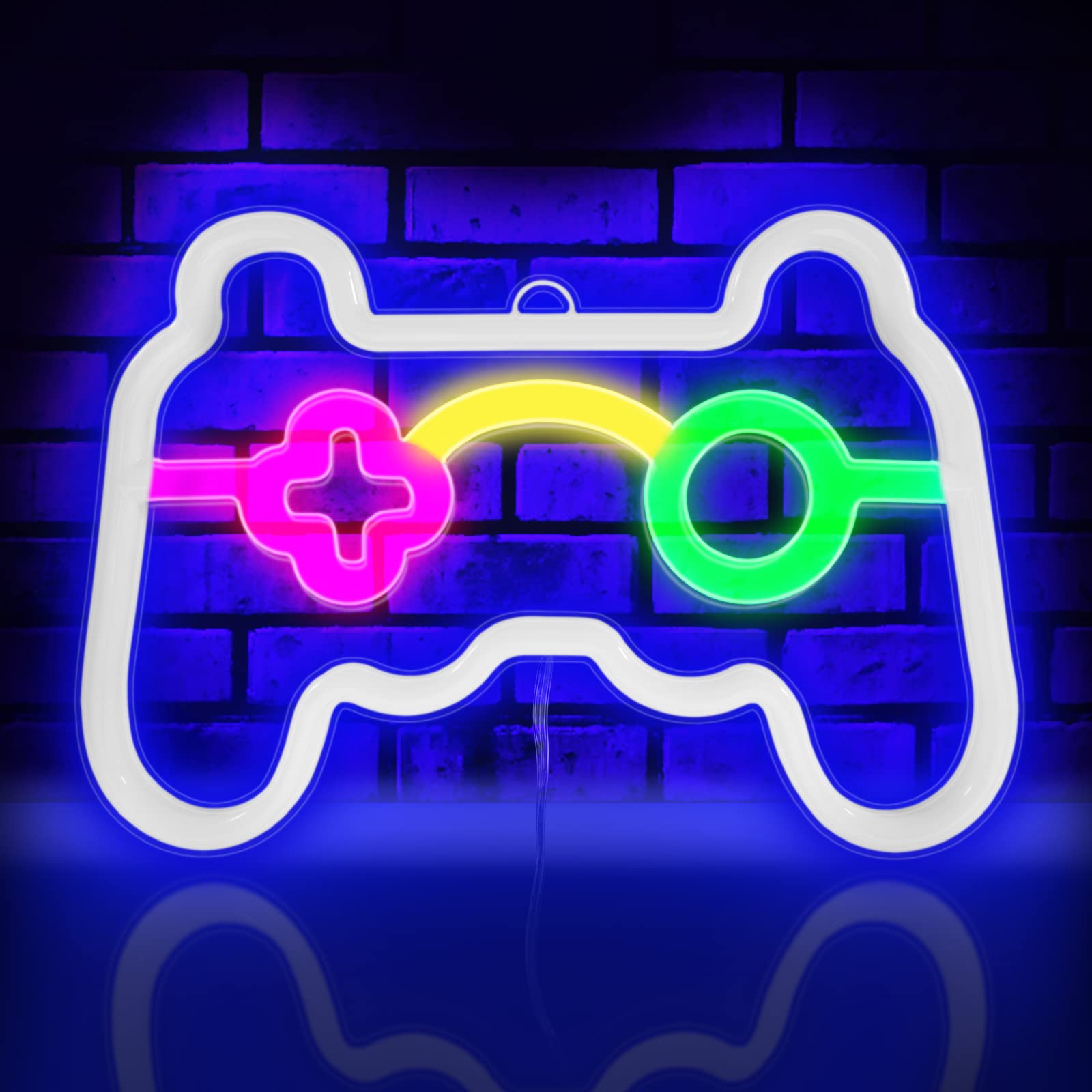SEMETOR Neon Sign LED Gamepad Shape Wall Light for Gaming Room, 10in x 6.7in, Multicolored Gamer Gift Decor
