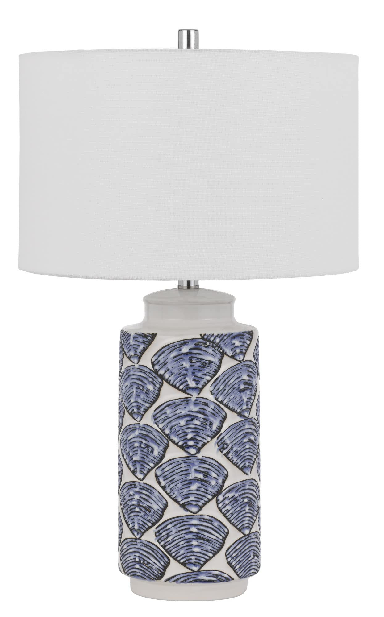 Cal Lighting BO-3044TB-2 Cambiago Ceramic Table Lamp with Blue Seashell Pattern and Linen Drum Shade