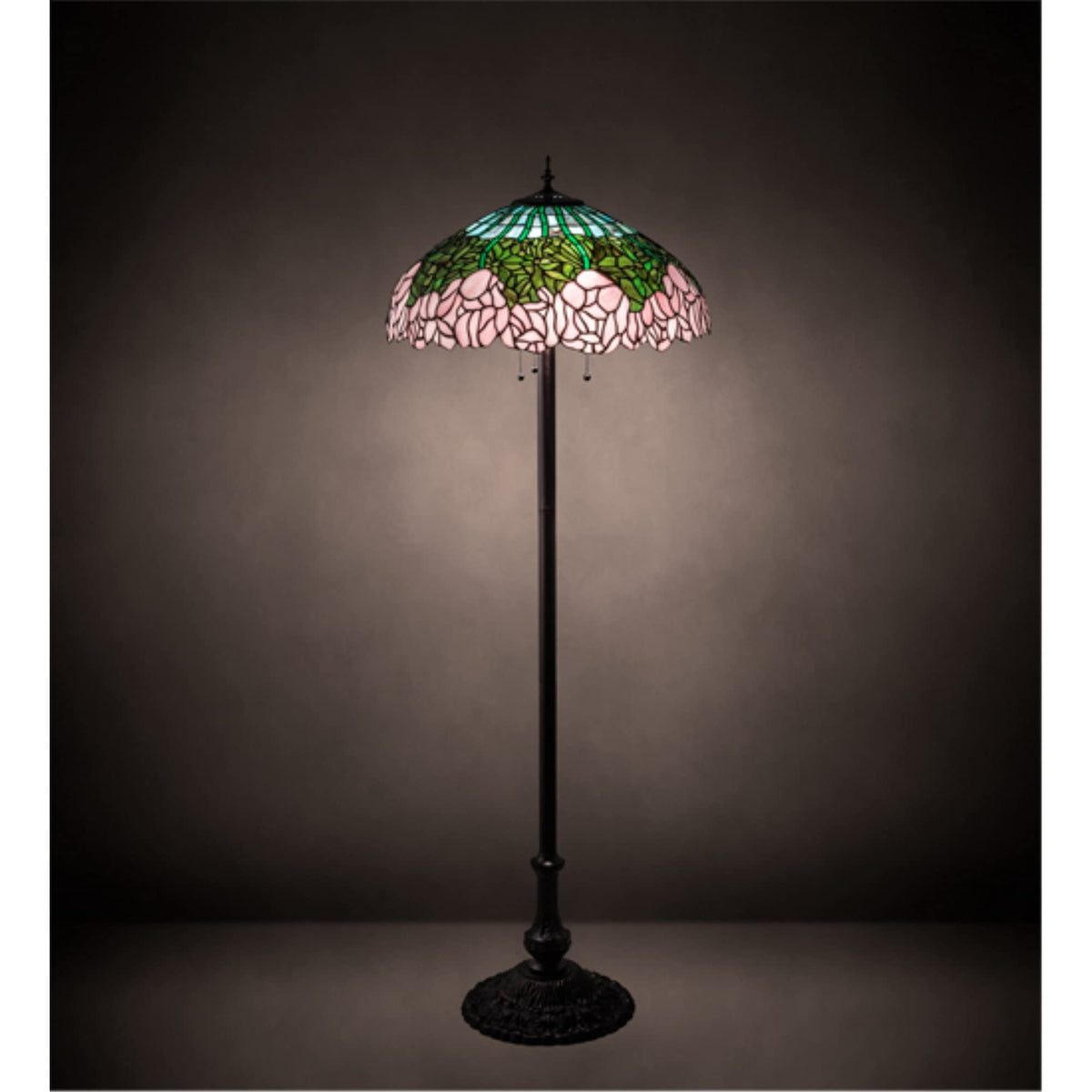 Meyda Tiffany Cabbage Rose Mica Floor Lamp, 3-Light, Mahogany Bronze, 22&quot; Height