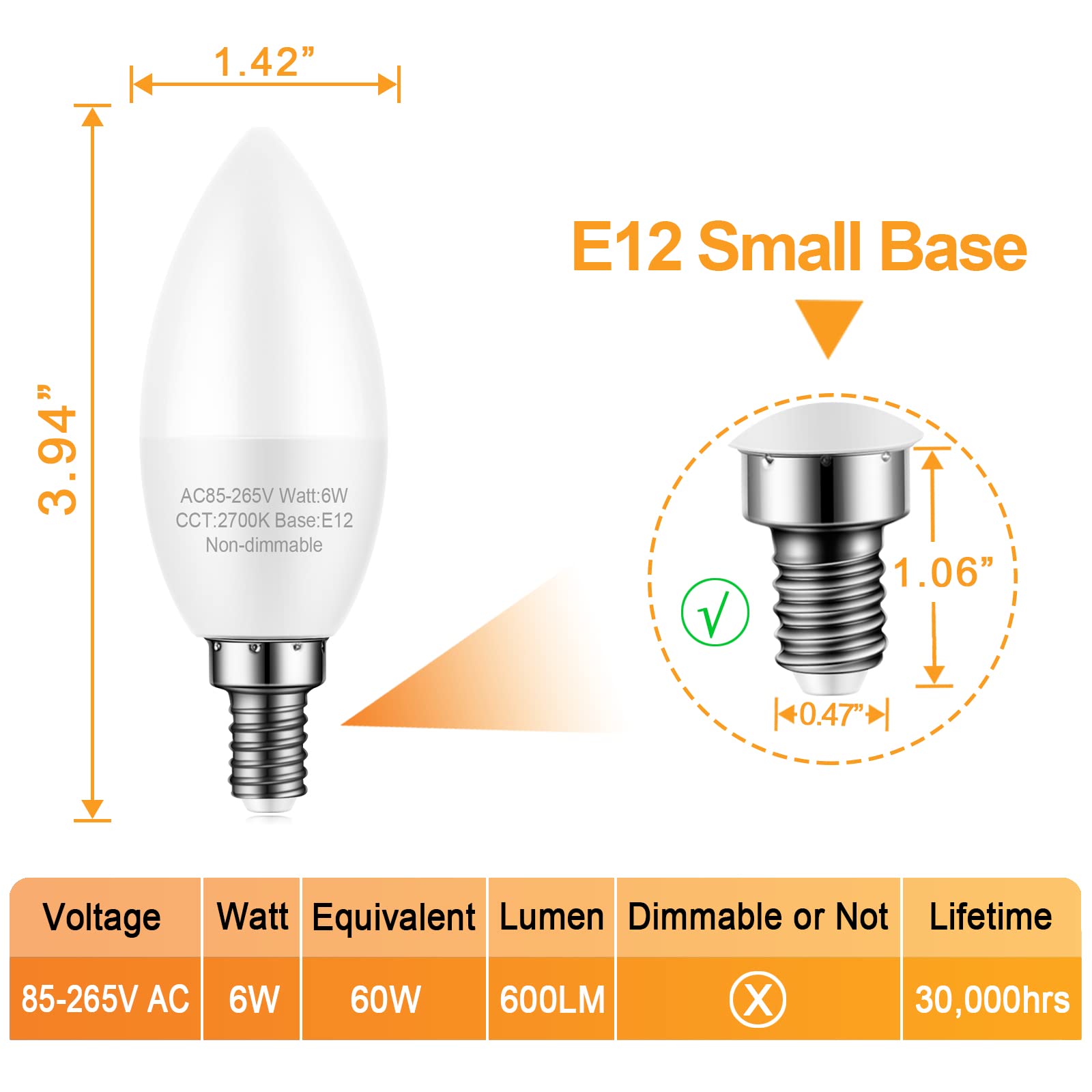 Marxlait 8 Pack E12 Ceiling Fan Light Bulbs, 60W Equivalent, Natural Daylight 4000K, Small Base Led Candelabra Bulb For Chandeli