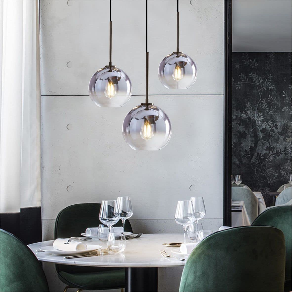 KCO Modern 3-Light Pendant Light Fixture, Silver Gradient Glass, Metal, 15*20*25cm, Model L1111