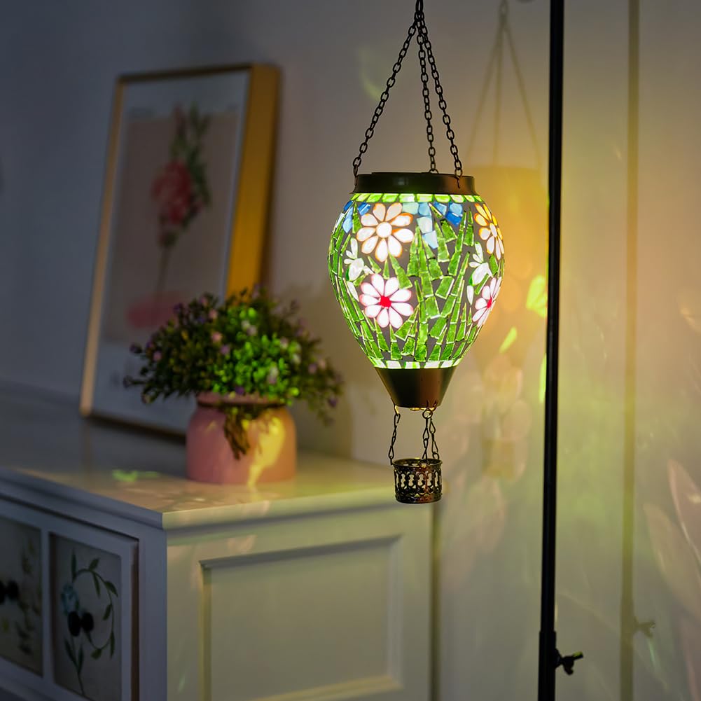 Giole Hot Air Balloon Solar Lantern, Colorful Glass, Waterproof Decorative Light for Garden, Yard, Patio, Model YF49081935