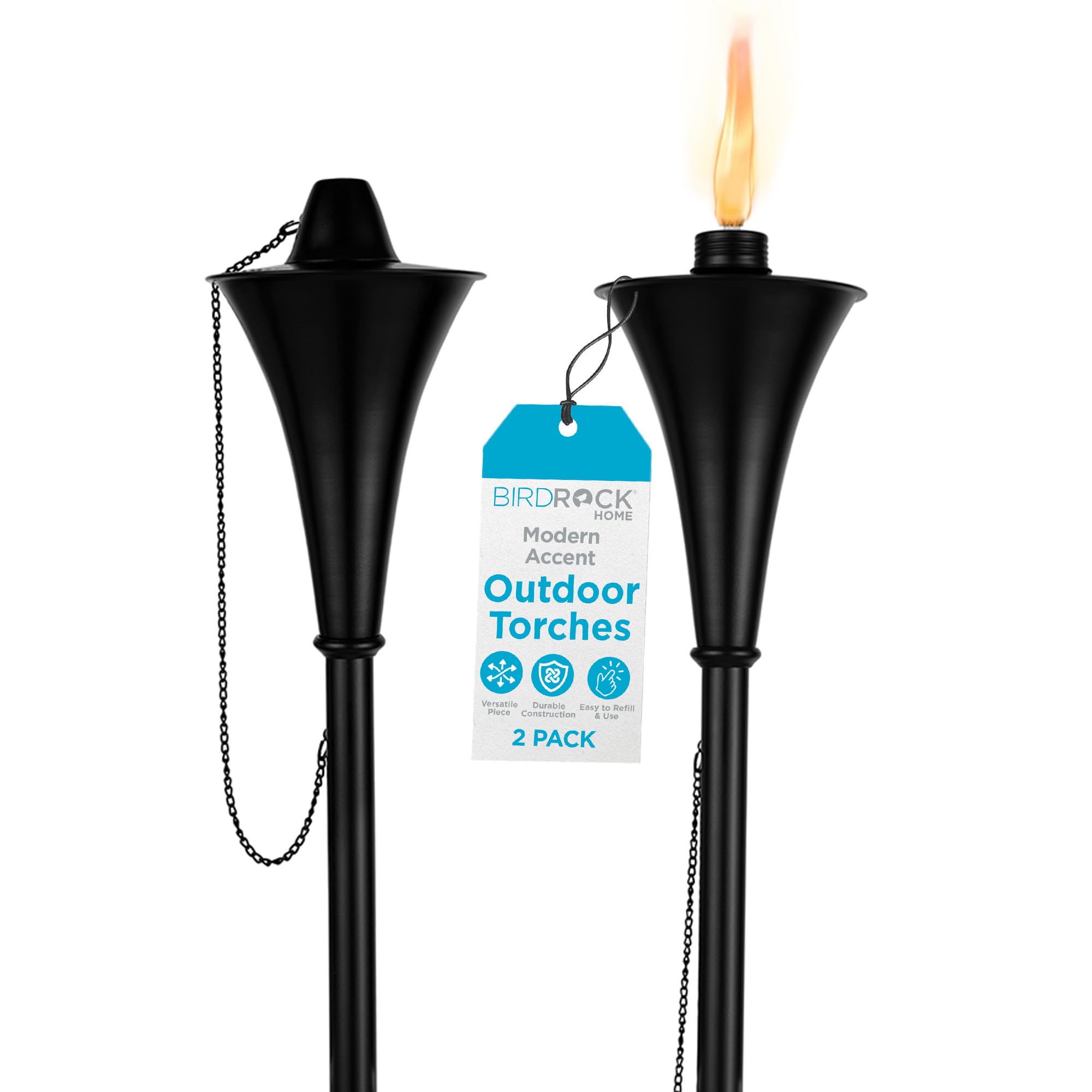 Birdrock Home Fiji Torches - Easy To Refill Citronella - Flame Light Torch - Backyard Outside Patio Lighting - Metal Lamp - Decorative Urban Lantern (2)