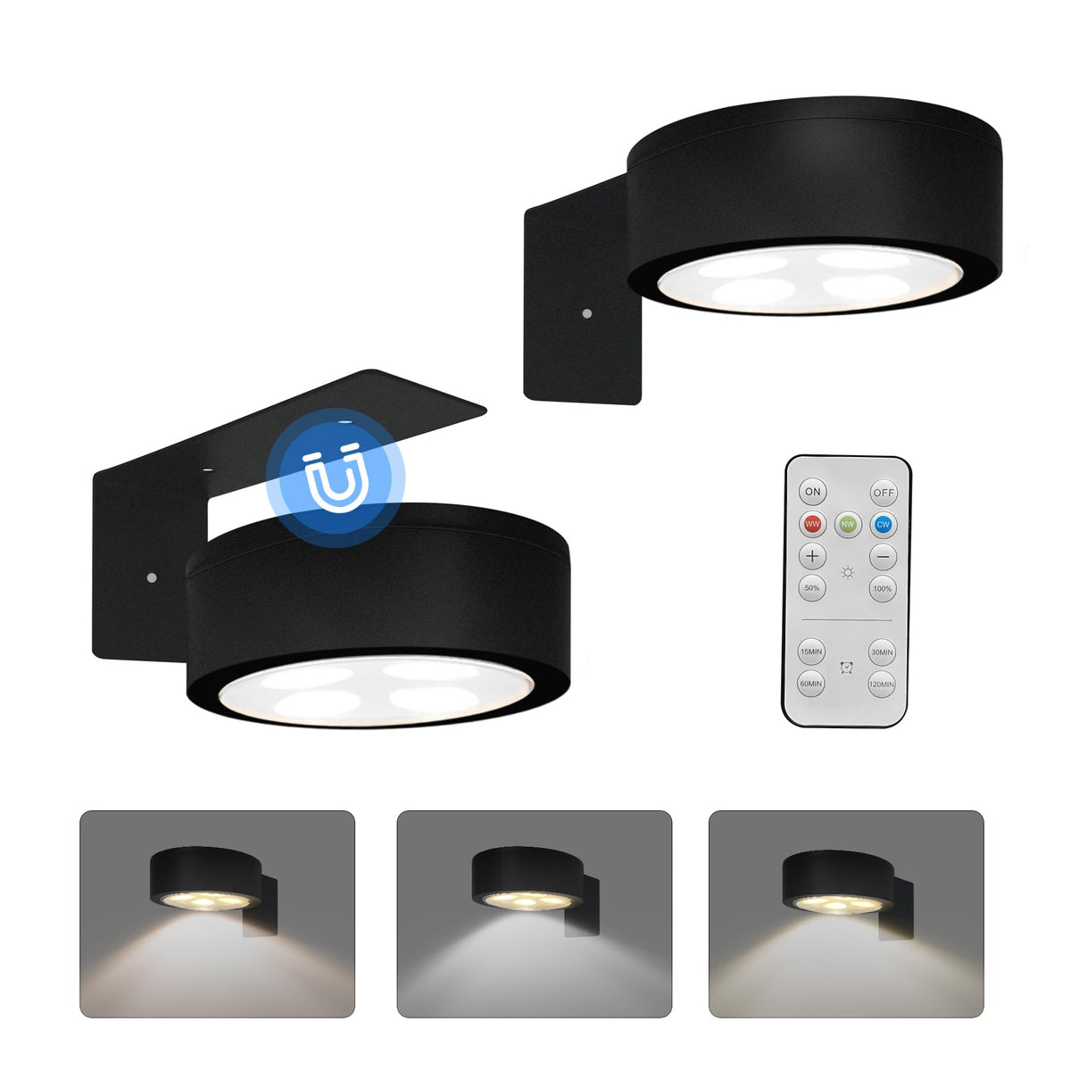 2-Pack Picture Light for Paintings Battery Operated Art Light with Remotes,3 Lighting Display Light,Magnetic Dimmable and Timer 