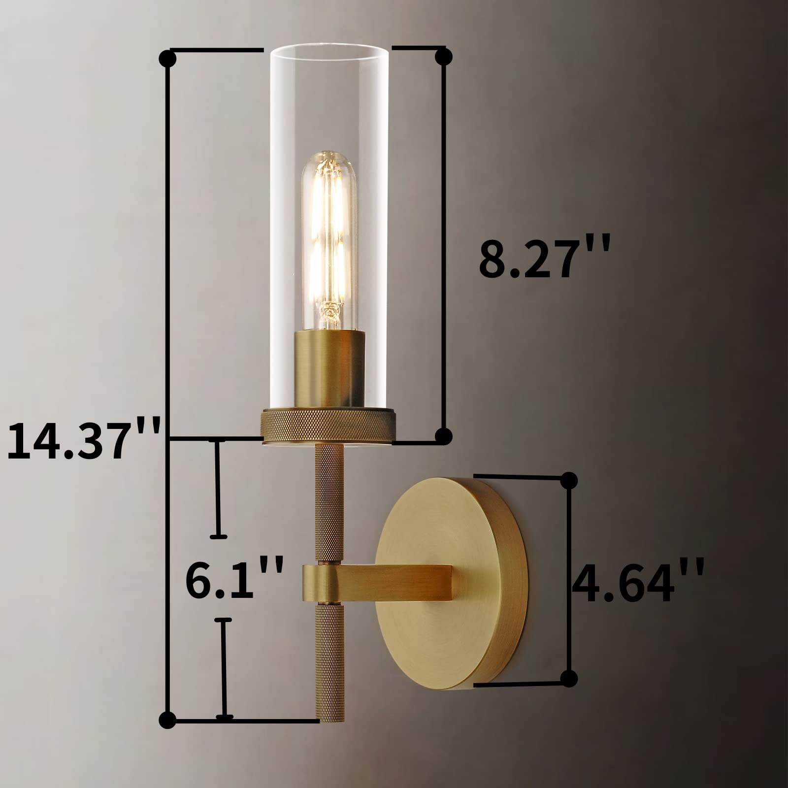Brass Knurled Wall Sconces Set Of Two, 14'' Sconces Wall Lighting Indoors, Gold Bathroom Vanity Wall Sconces, Wall Lights For Li