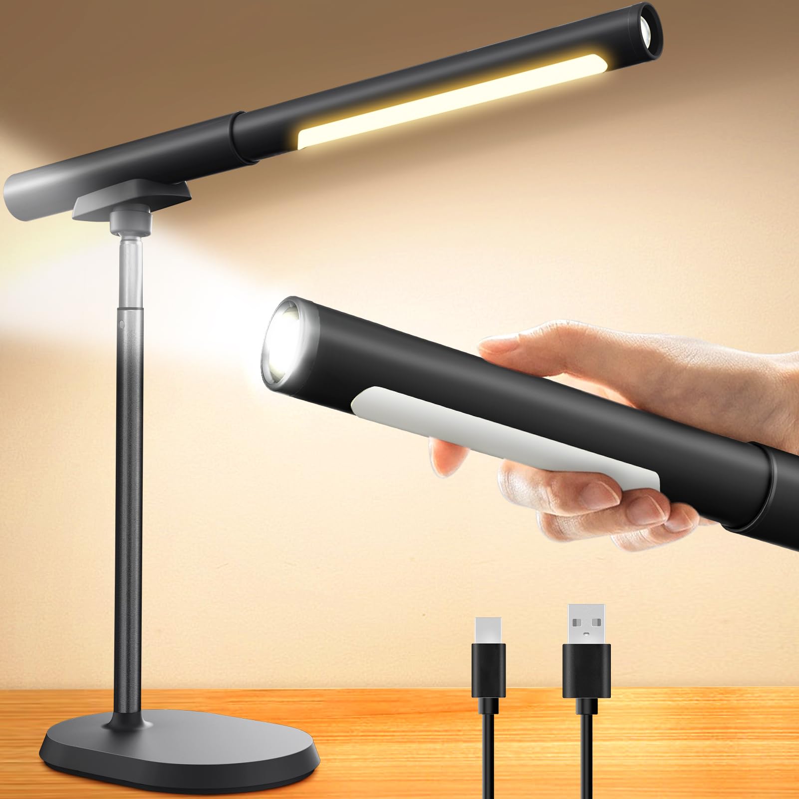 YULINKCO Rechargeable Desk Lamp, Adjustable Magnetic Table Lamp with Removable Cylindrical Light Tube for Study & Bedroom, Dimma