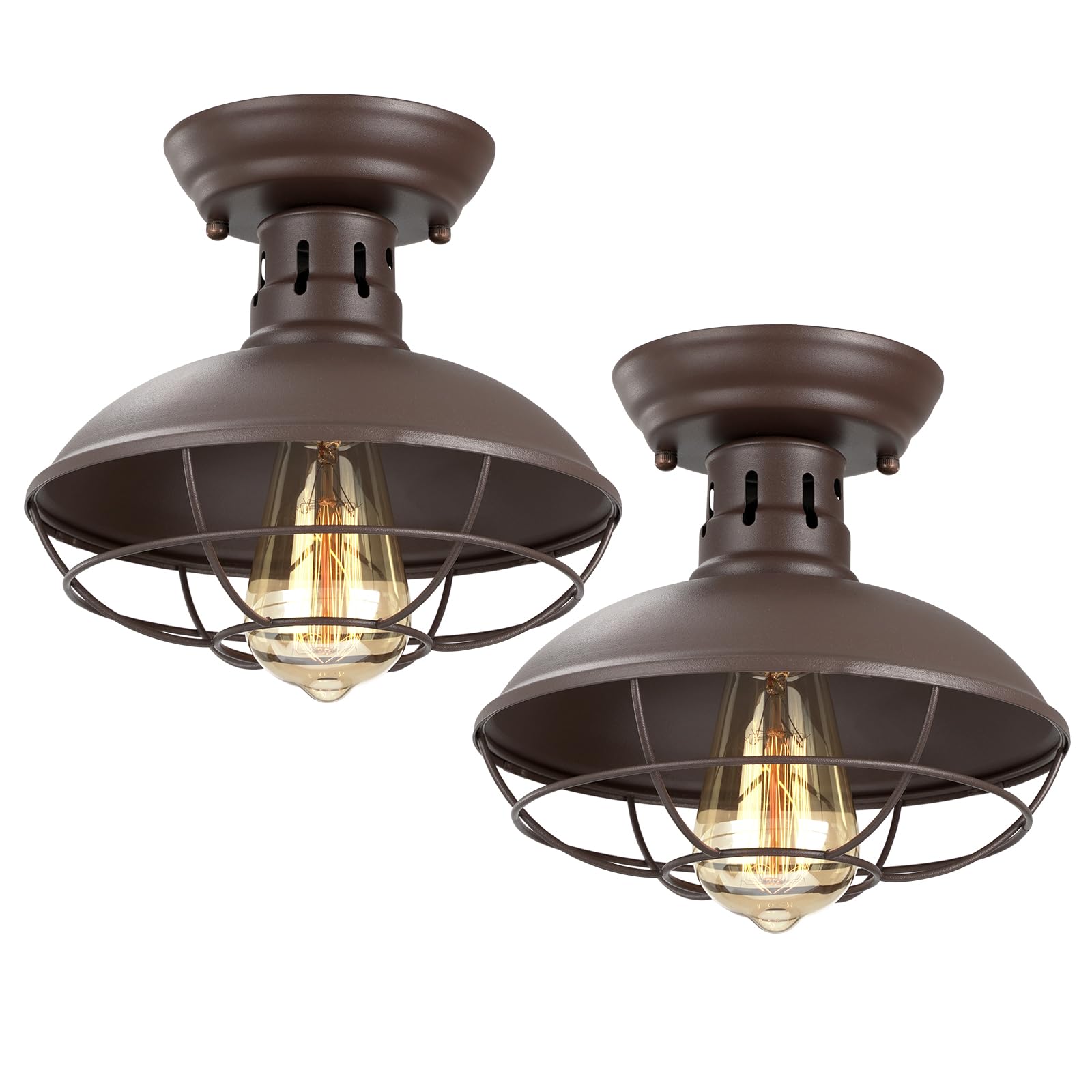 Frideko Home 2 Pack Farmhouse Flush Mount Ceiling Light Industrial Ceiling Light Fixture Rustic Copper Metal Cage Flush Mount Ce