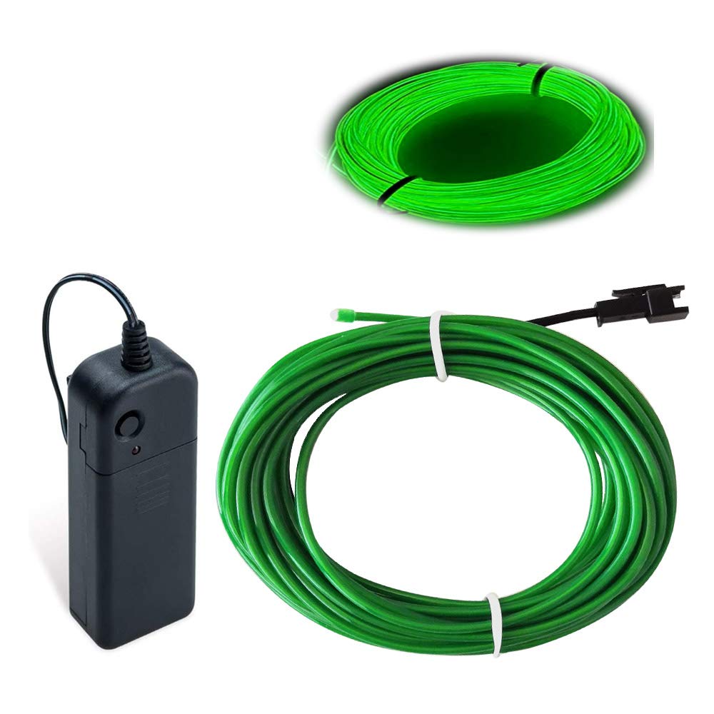Maxlax El Wire Green, 9.8Ft/3M Portable Battery Pack Neon Lights Strip 360° Cuttable Glowing Rope Lights For Parties, Halloween, Diy Decoration