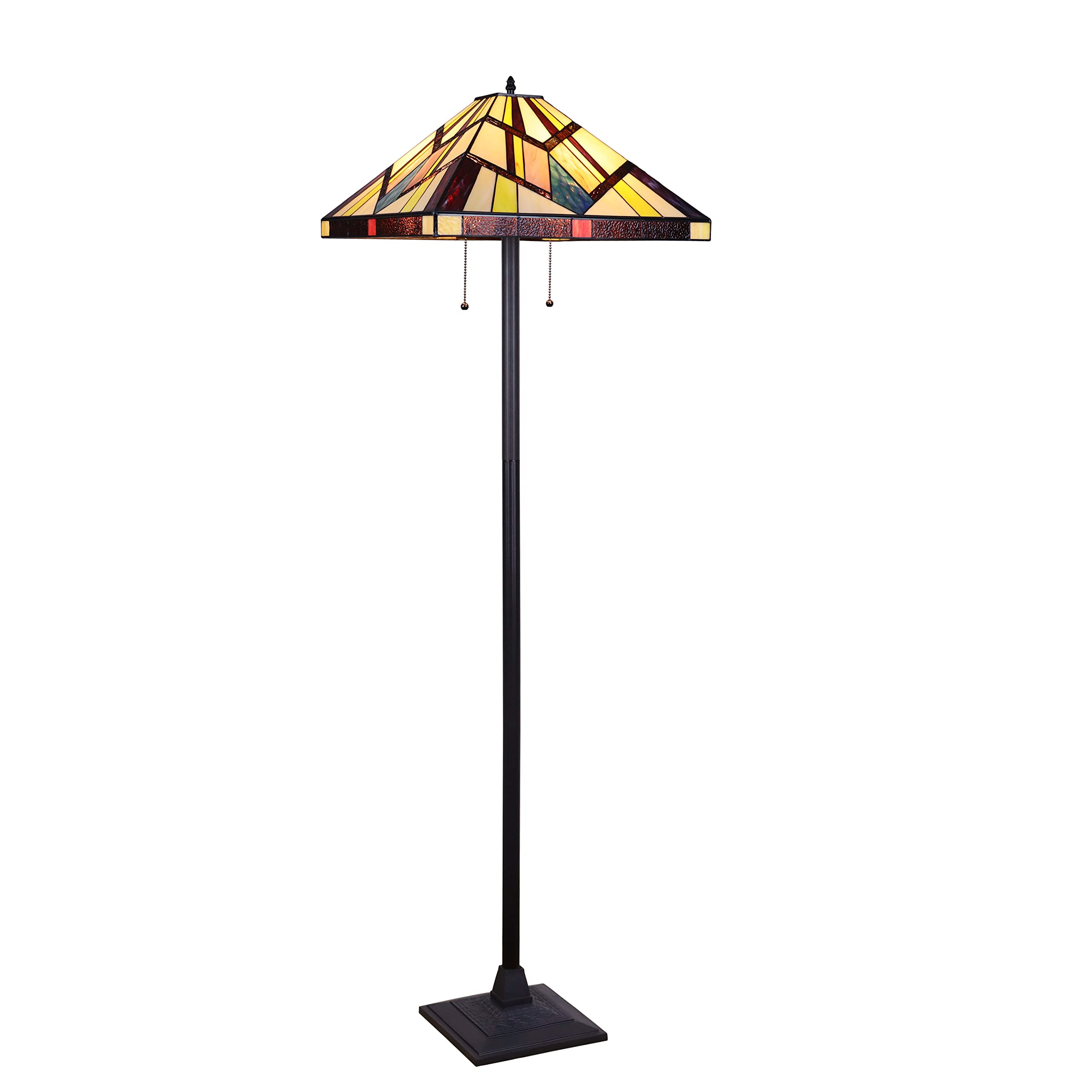 Chloe Lighting 2-Light Mission Floor Lamp, 18in Shade, Blackish Bronze, Multicolor Glass, Model CH3T523BM18-FL2