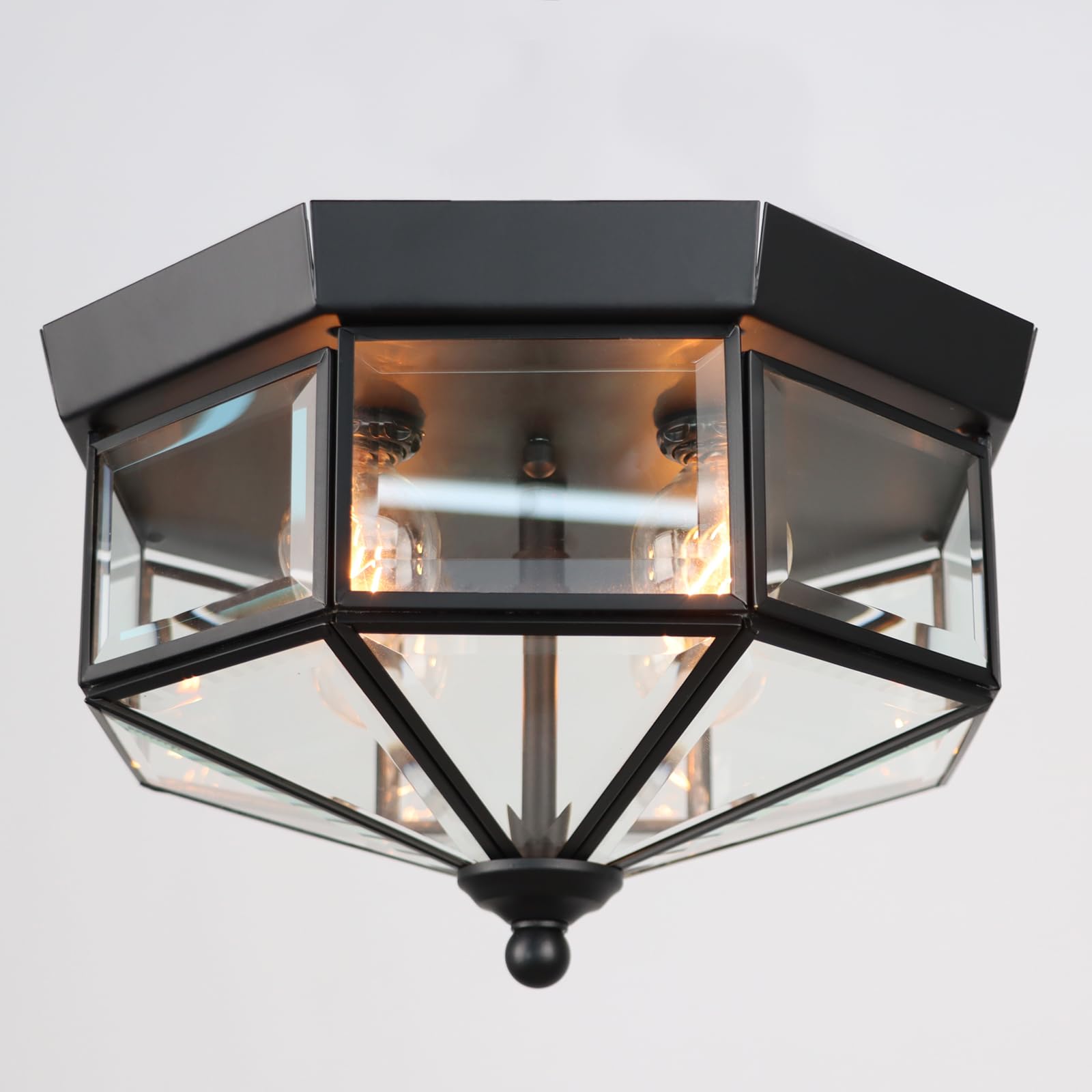 Flush Mount Outdoor Ceiling Light Fixture  4 Light Exterior Porch Ceiling Lights With Clear Glass  Black Farmhouse Lighting For Indoor Hallway Kitchen Stairway (E12 Base)