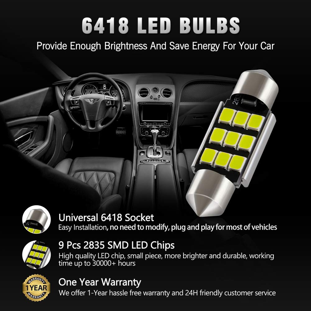 Brishine 4Pcs 6418 Led Bulbs, Super Bright 2835 Chipsets Canbus Error Free 36Mm 1.5    Festoon 6461 De3425 C5W Led Bulbs For Car