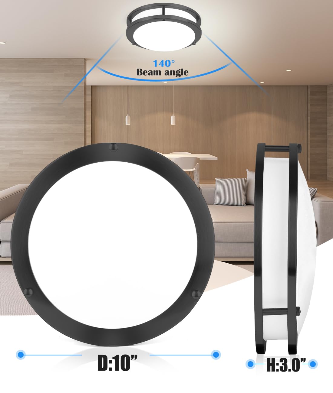 Black Ceiling Light Fixture, 10 Inch Flush Mount Light Fixture, 17W Ceiling Lighting For Closet Bedroom Kitchen Bathroom, 2700K/