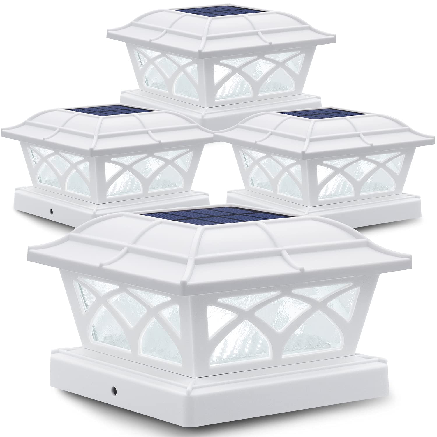SIEDiNLAR Solar Post Cap Lights, 8 LEDs, Glass, 4 Pack, Warm White & Cool White, Model SD012W-4PK, Outdoor Fence Deck Patio Lighting