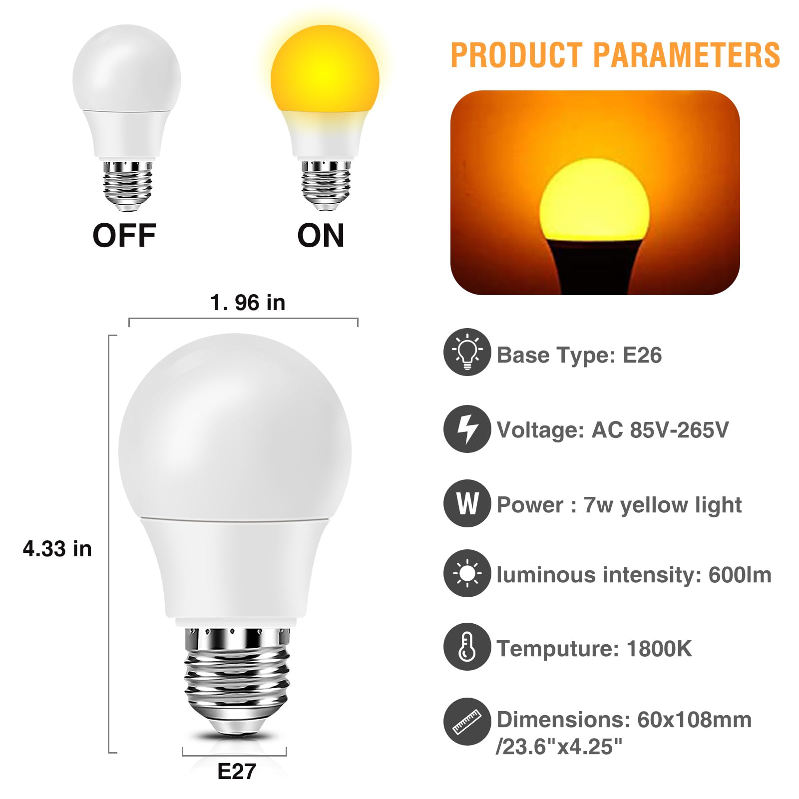 Neporal Amber Light Bulbs, 9W 60W Equivalent A19 Soft Light Bulbs, Blue Light Blocking Warm Light Bulbs, 1800K Amber Night Light