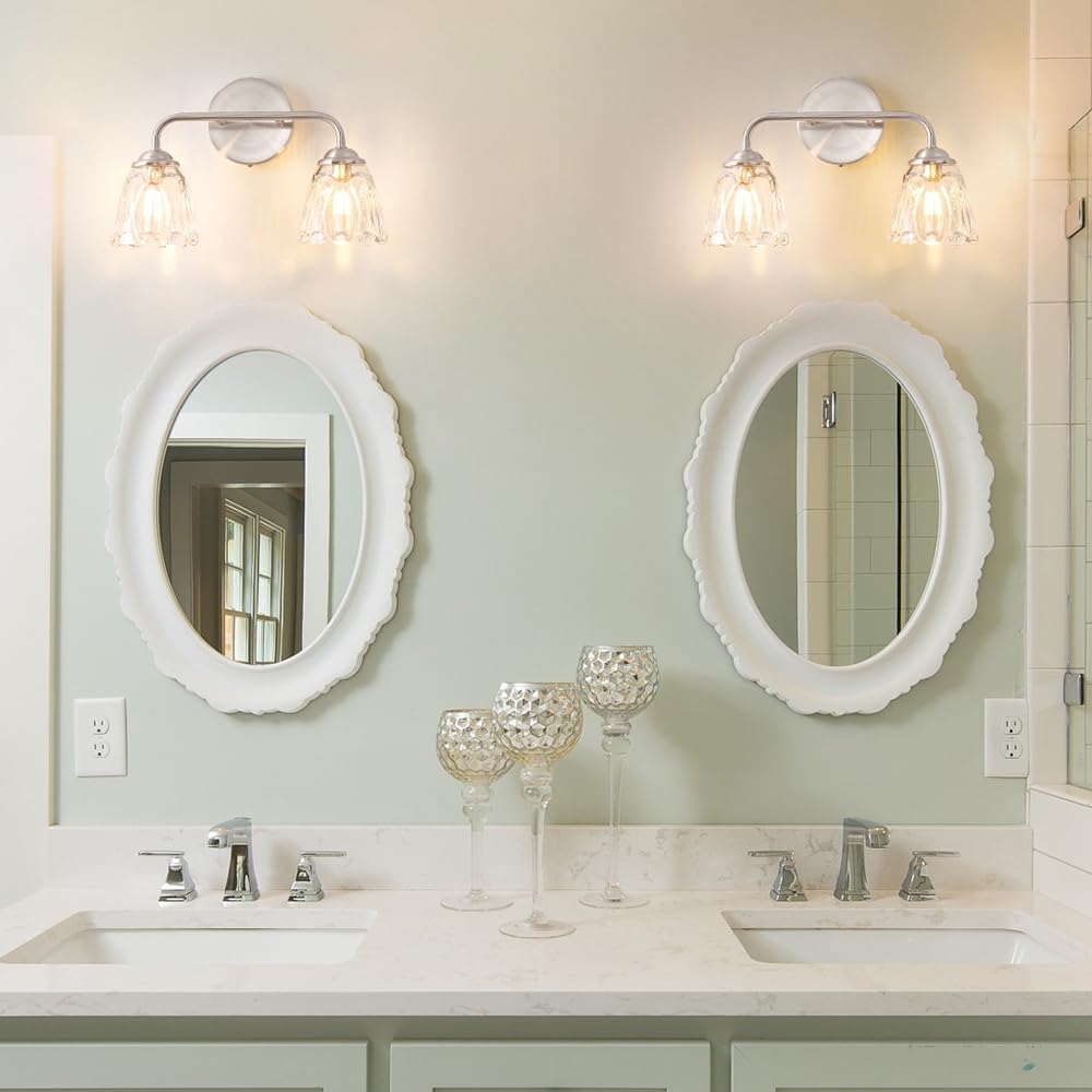 Daunton Vintage Vanity Lighting For Bathroom, Nickel Bathroom Lights Over Mirror, 2-Light Elegant Bathroom Vanity Light, Bathroo