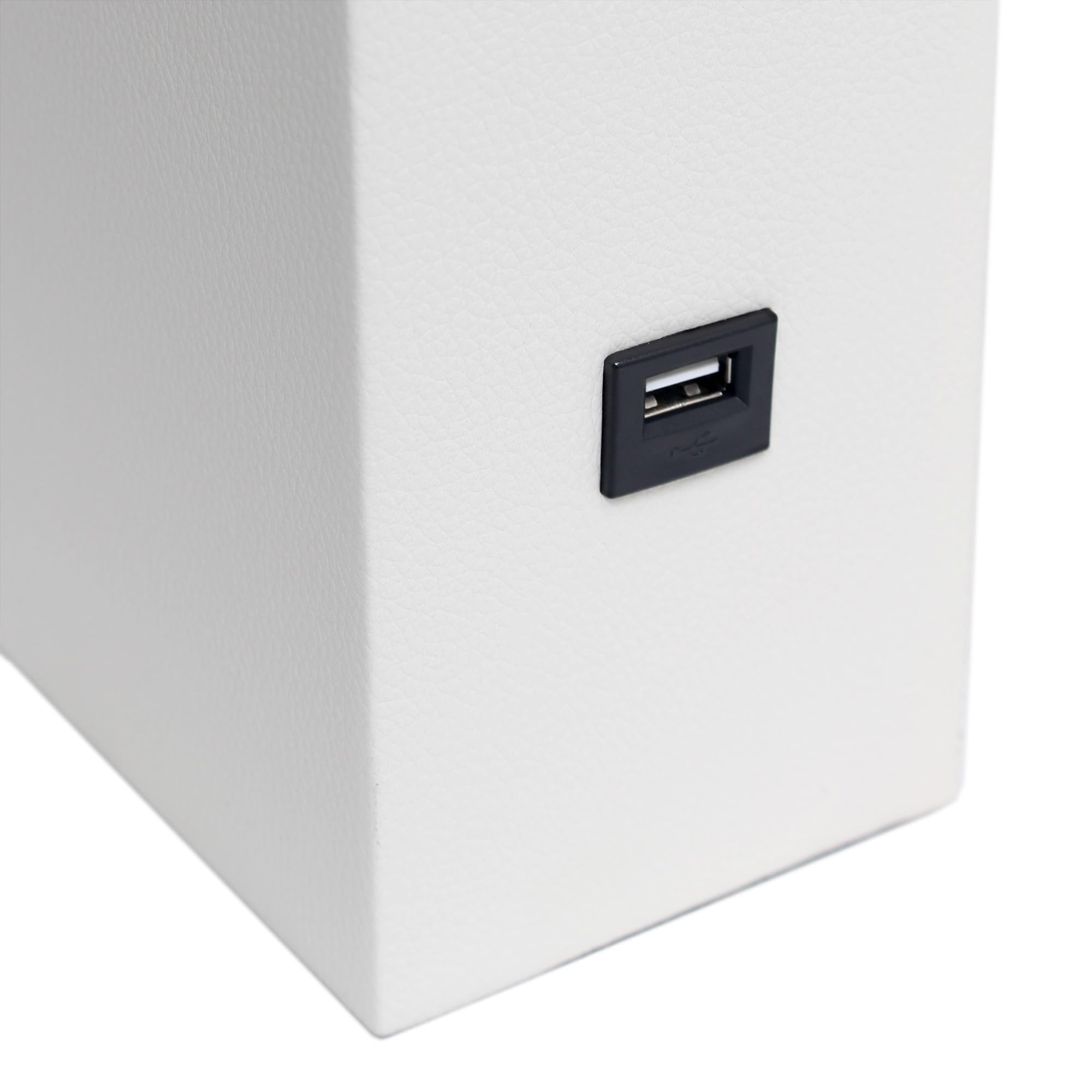 Elegant Designs Lt1053-Wht Modern Leather Table Lamp With Usb And White Fabric Shade, White(Pack Of 1)