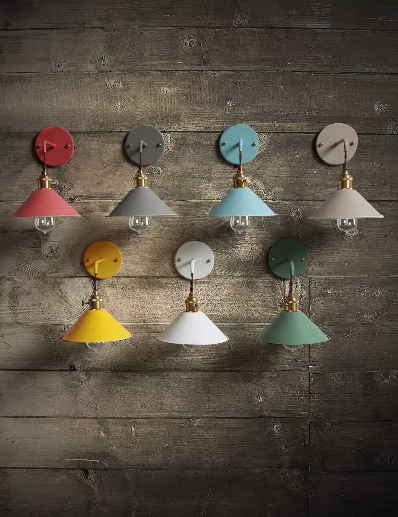 iYoee Wall Sconces Set of Two, E26 Edison Brass Holder, Plug-in, Iron, Yellow, 2 Pack, Model MKL07-2/Yellow