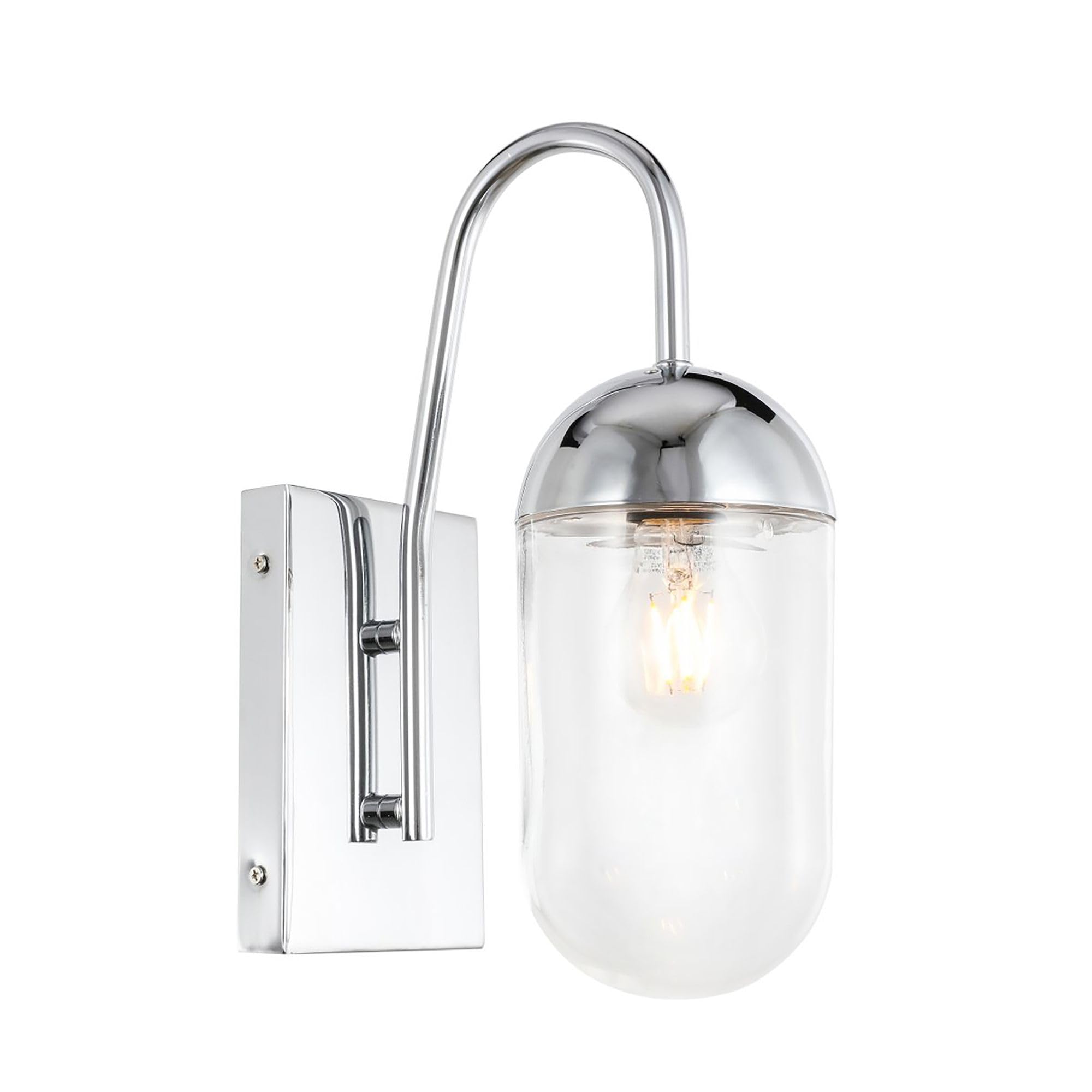 Living District Modern Chrome & Clear Glass Wall Sconce, 1 Light Indoor Decorative Fixture