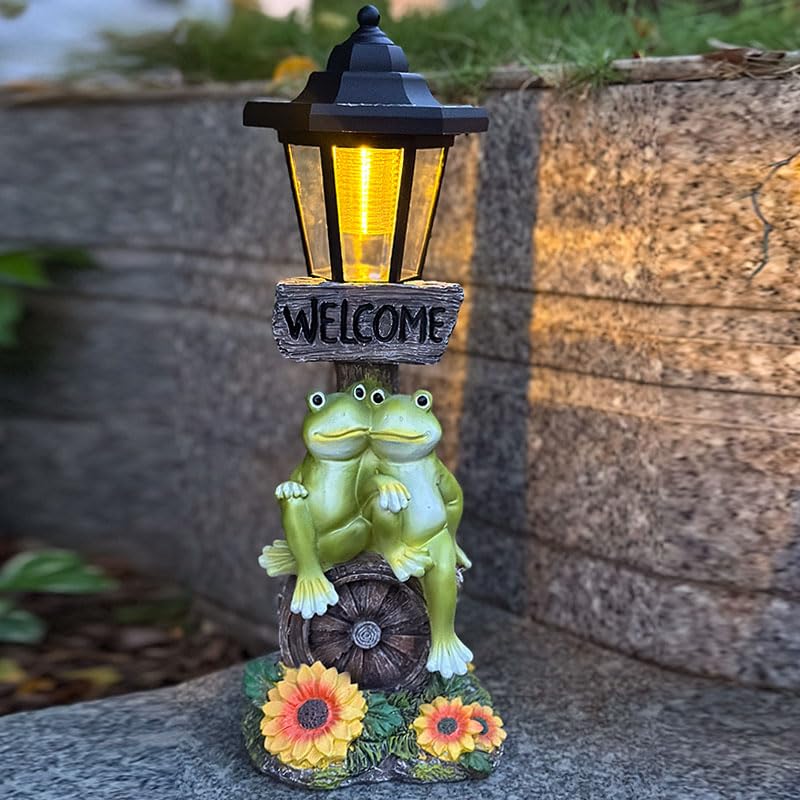 ZYLiWoo Solar Frog Garden Statue, Outside Frog Statue Gift - Outdoor Solar Garden Figurines Decorative Art Housewarming Gift Sui